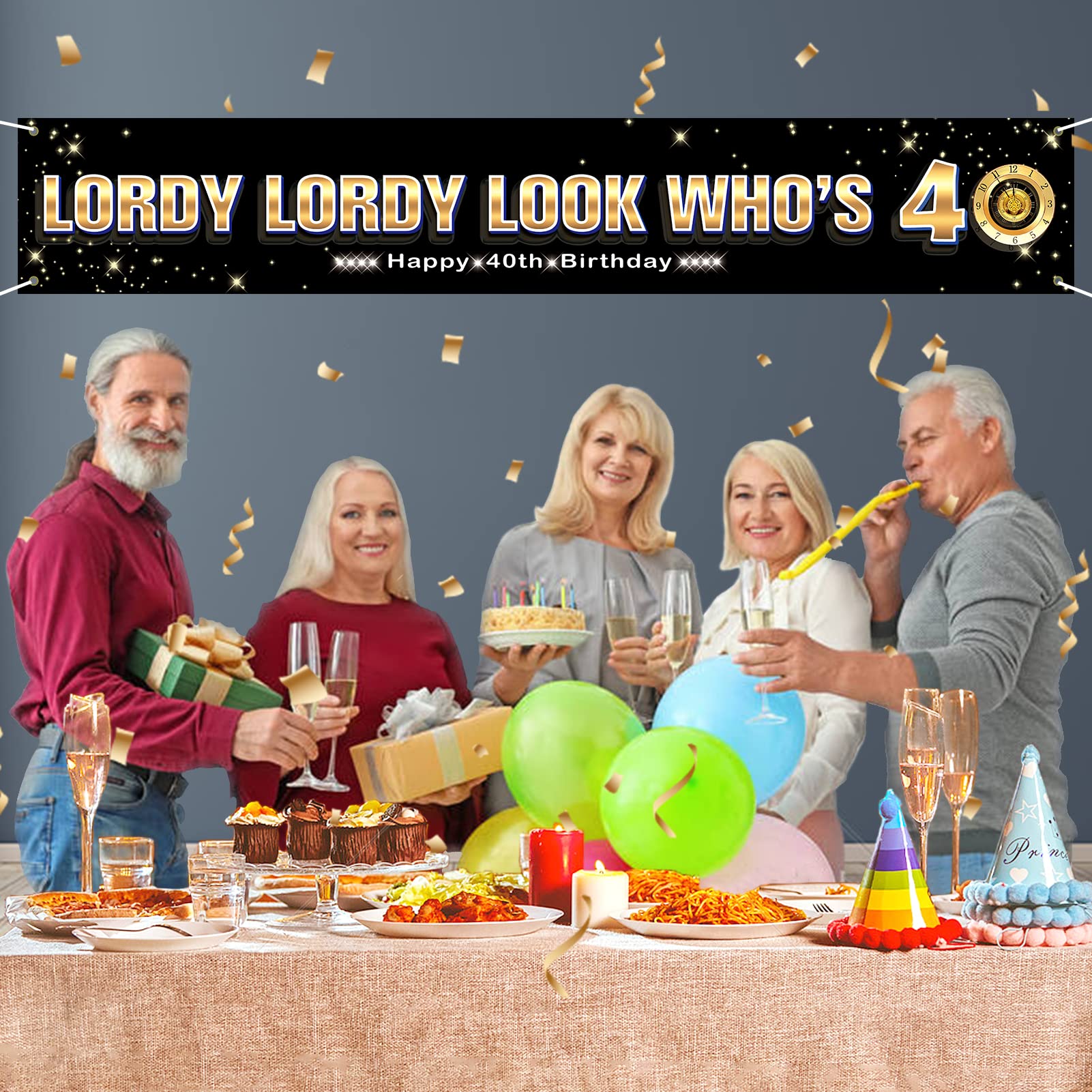 Ushinemi Lordy Lordy Look Who'S 40 Decorations, Large Funny Forty Birthday Banner For Men Women, Happy 40Th Birthday Party Decor
