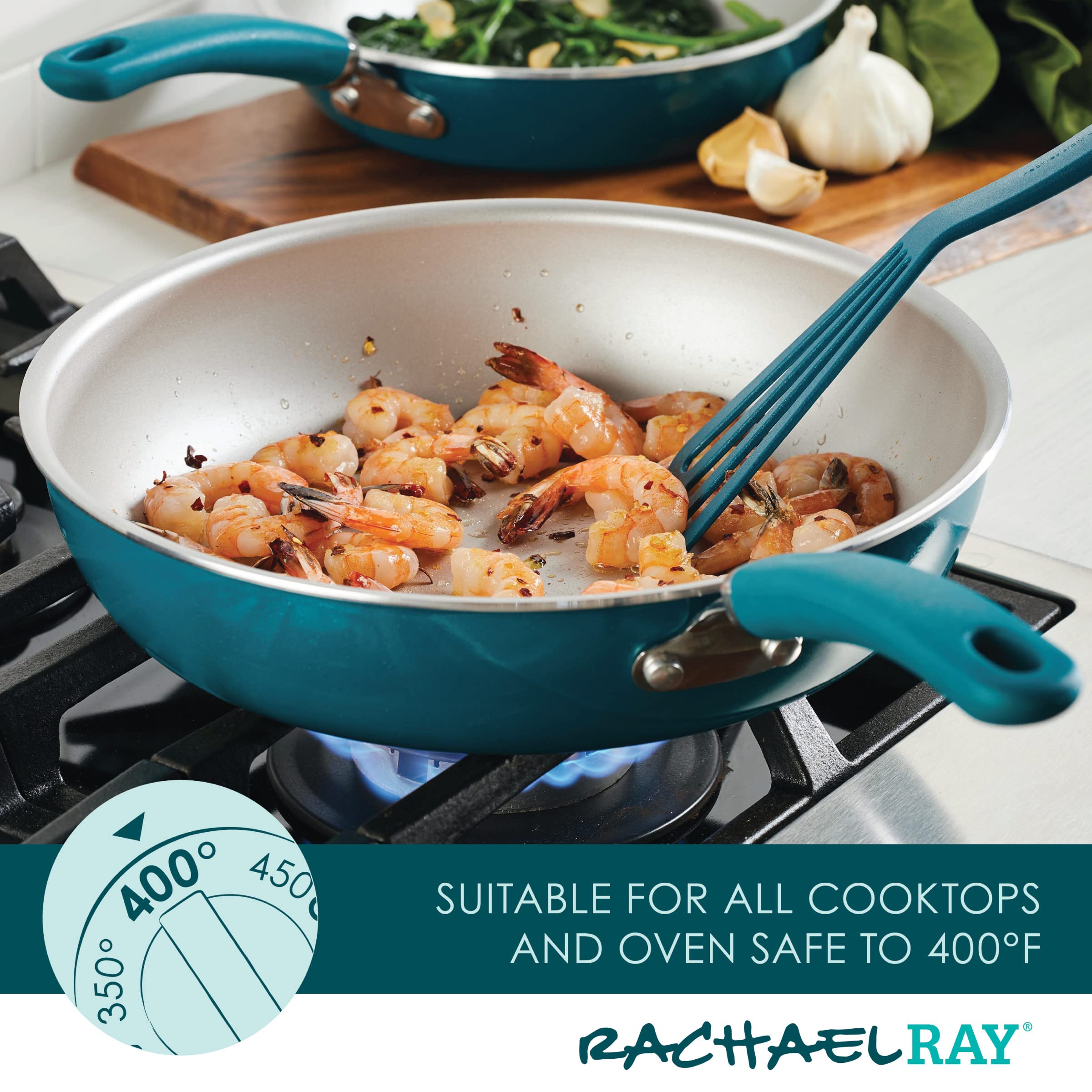 Rachael Ray Create Delicious Nonstick Induction Frying Pans/Skillet Set, 8.5 Inch And 10.25 Inch - Teal Shimmer