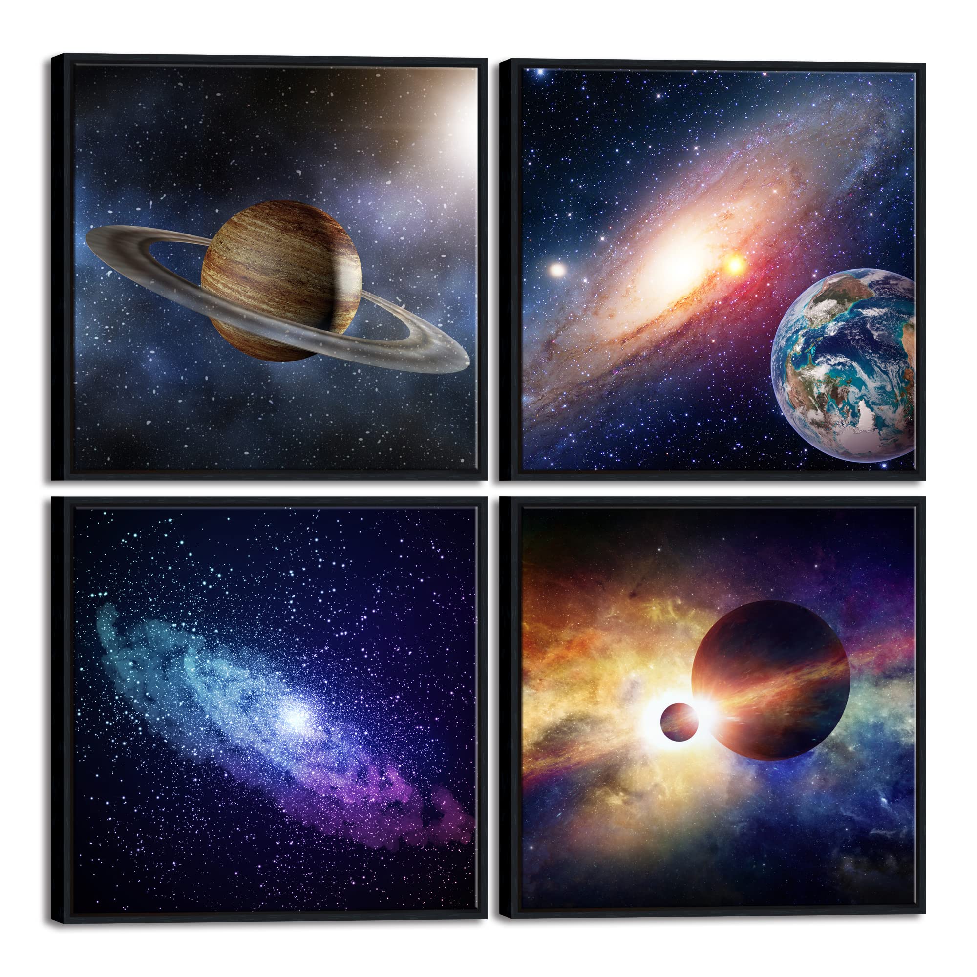 Wieco Art Large Framed Wall Art 4 Panels Contemporary Star Sky Pictures Astronomy Modern Canvas Prints Space Pictures Universal