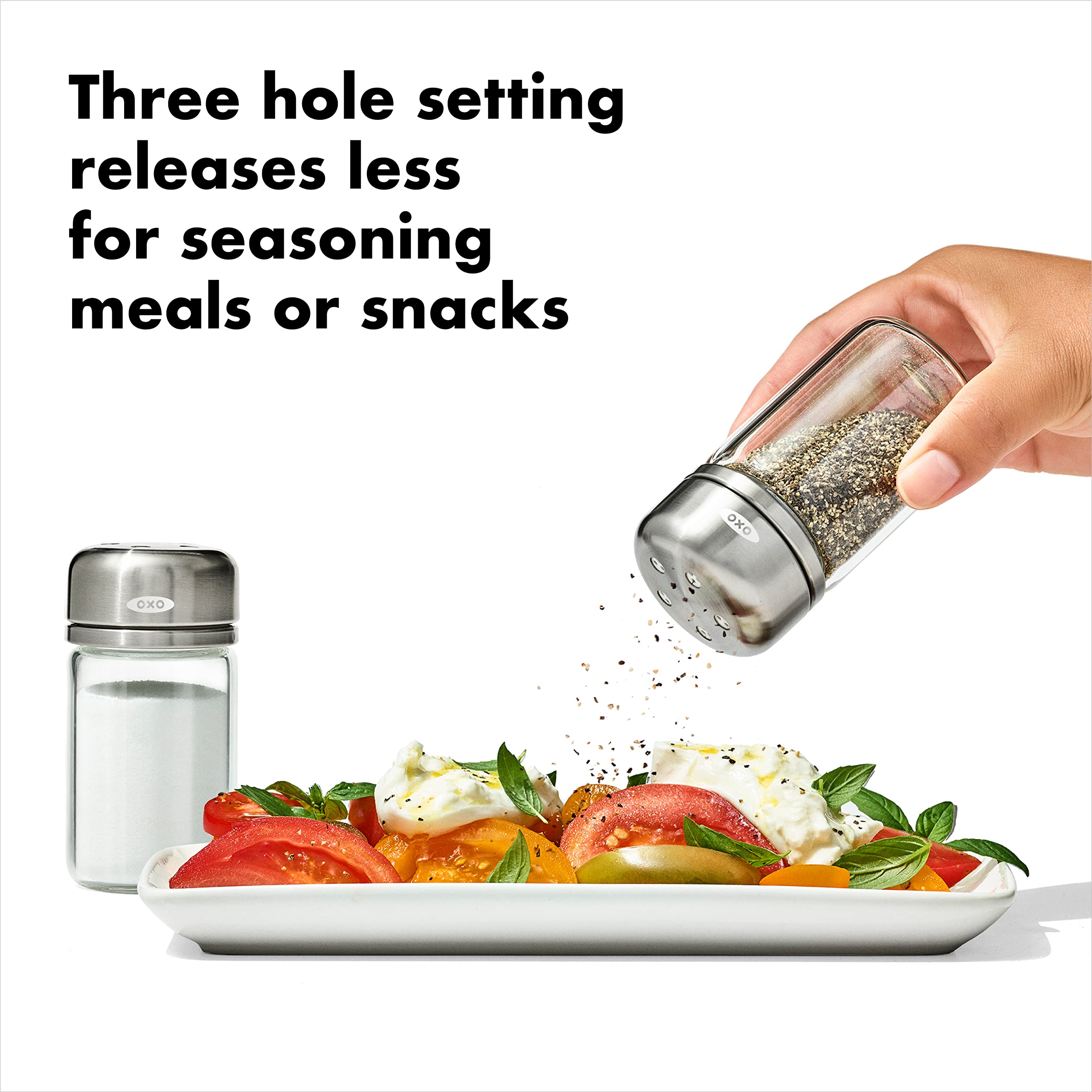 Oxo Good Grips Glass Adjustable Salt & Pepper Shaker Set, 3.5 Oz Each, Clear