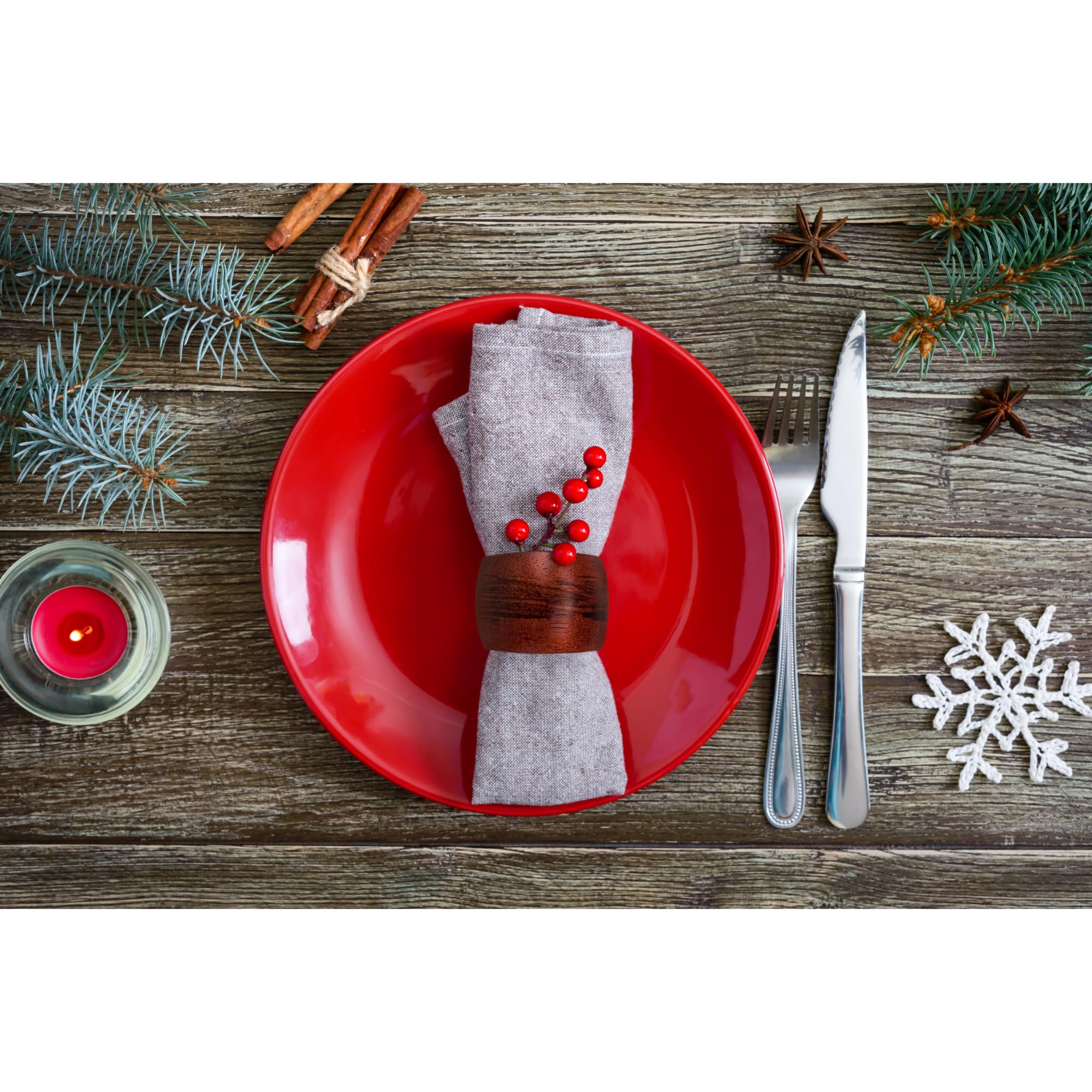 Ilot Wooden Napkin Rings Set Of 12 Handmade Napking Holders For Dining Tableware, Thanksgiving, Party, Table D  Cor (Rounded)