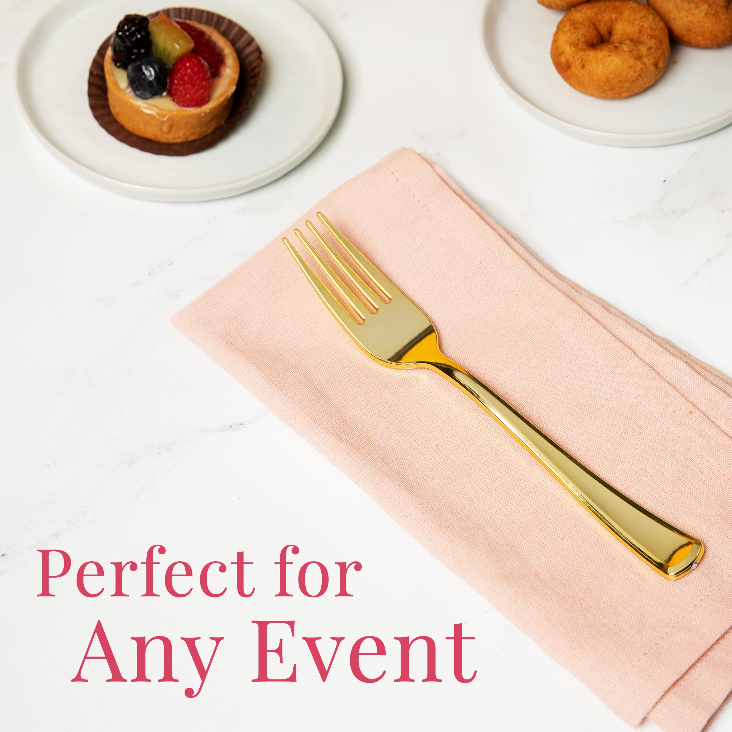 Prestee 300 Gold Plastic Forks Heavy-Duty, Heavyweight Plastic Silverware Forks, Fancy Plastic Cutlery, Elegant Disposable Forks
