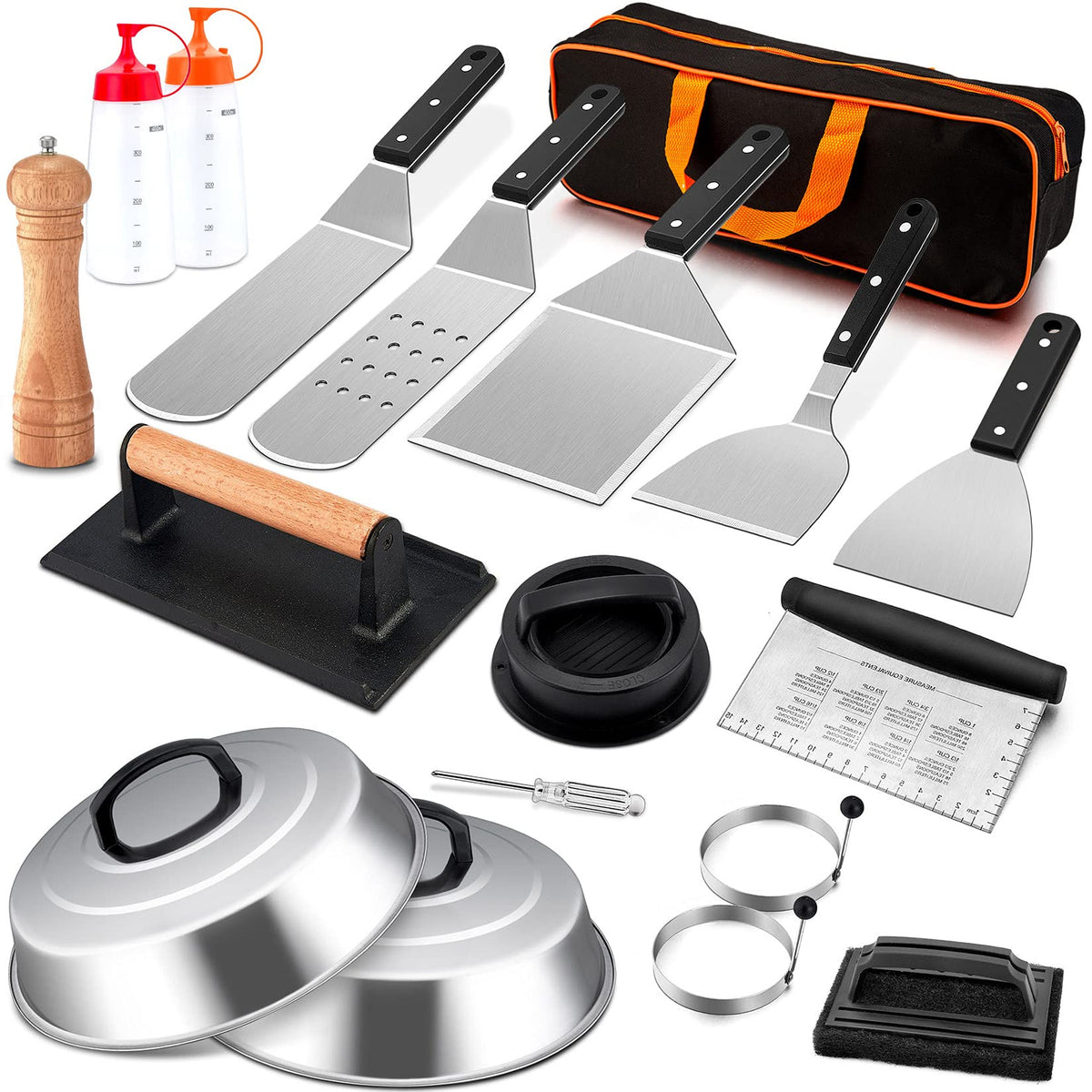 18Pcs Griddle Accessories Set, Joyfair Stainless Steel Flat Top Grill Spatula Kit For Outdoor Barbecue Teppanyaki Camping Cookin