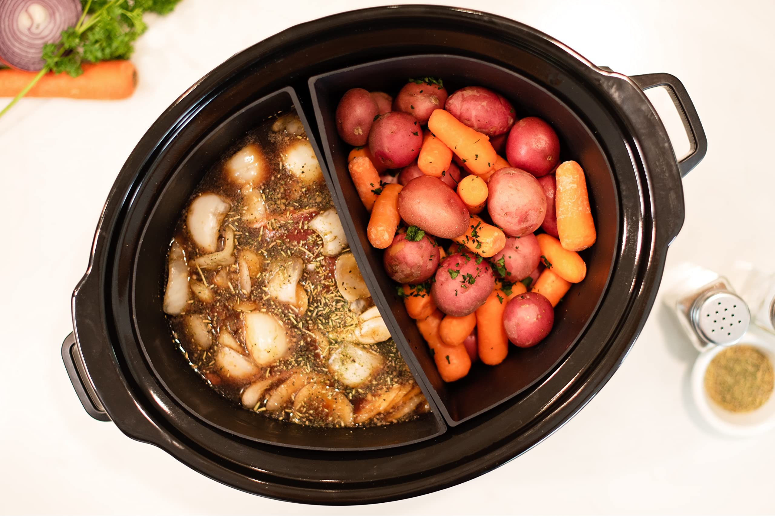 Crockpockets 6-Quart Slow Cooker 2 Pc. Dividers Set, Reusable Silicone Inserts, Non-Stick And Leak Resistant, Bpa Free, Dishwash