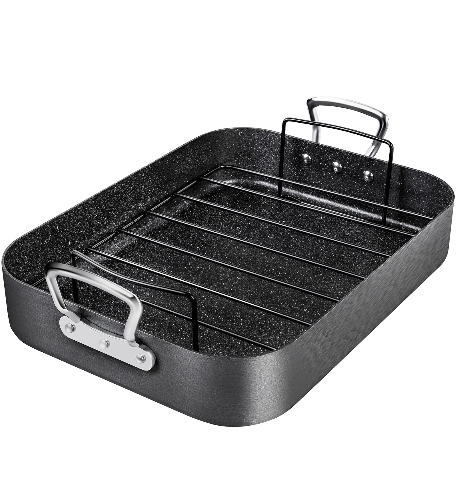 Michelangelo Roasting Pan With Rack, Hard Anodized Turkey Roaster Pan, Large Turkey Roasting Pan For Oven, Nonstick Rectangular
