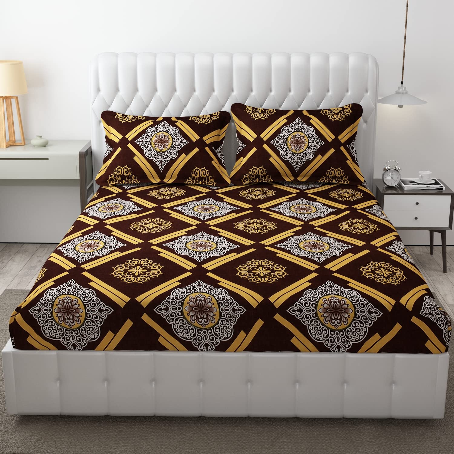 FRESH FROM LOOM Elastic Fitted Floral Bed Sheets King Size Bed With Two Pillow Cover | Soft Microfiber Bed Covers For Mattresses
