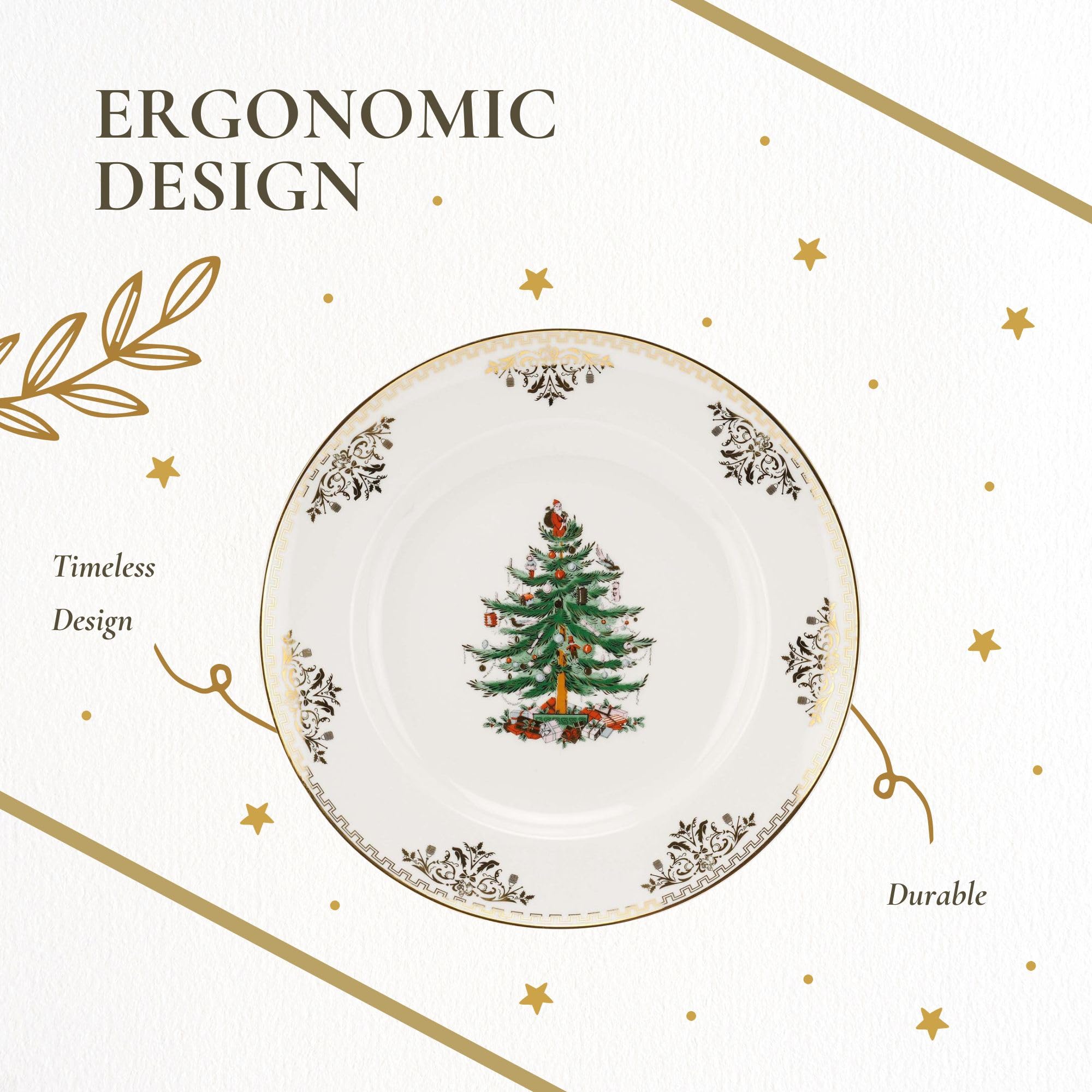 Spode Christmas Tree Gold Dinner Plate, 10.5-Inch Porcelain, Multicolor, Model 1557109, Microwave & Dishwasher Safe