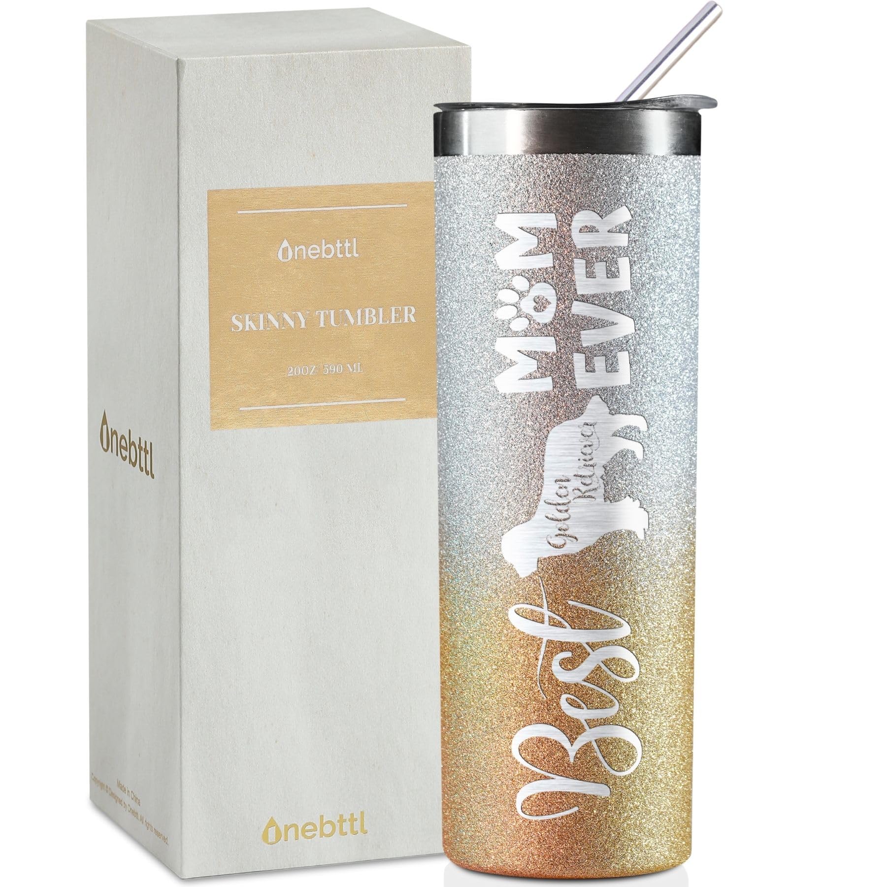 Onebttl Golden Retriever Gifts For Women, Dog Lover Gifts, Gifts For Dog Mom, Dog Owner, 20Oz Glitter Skinny Travel Tumbler, Gol