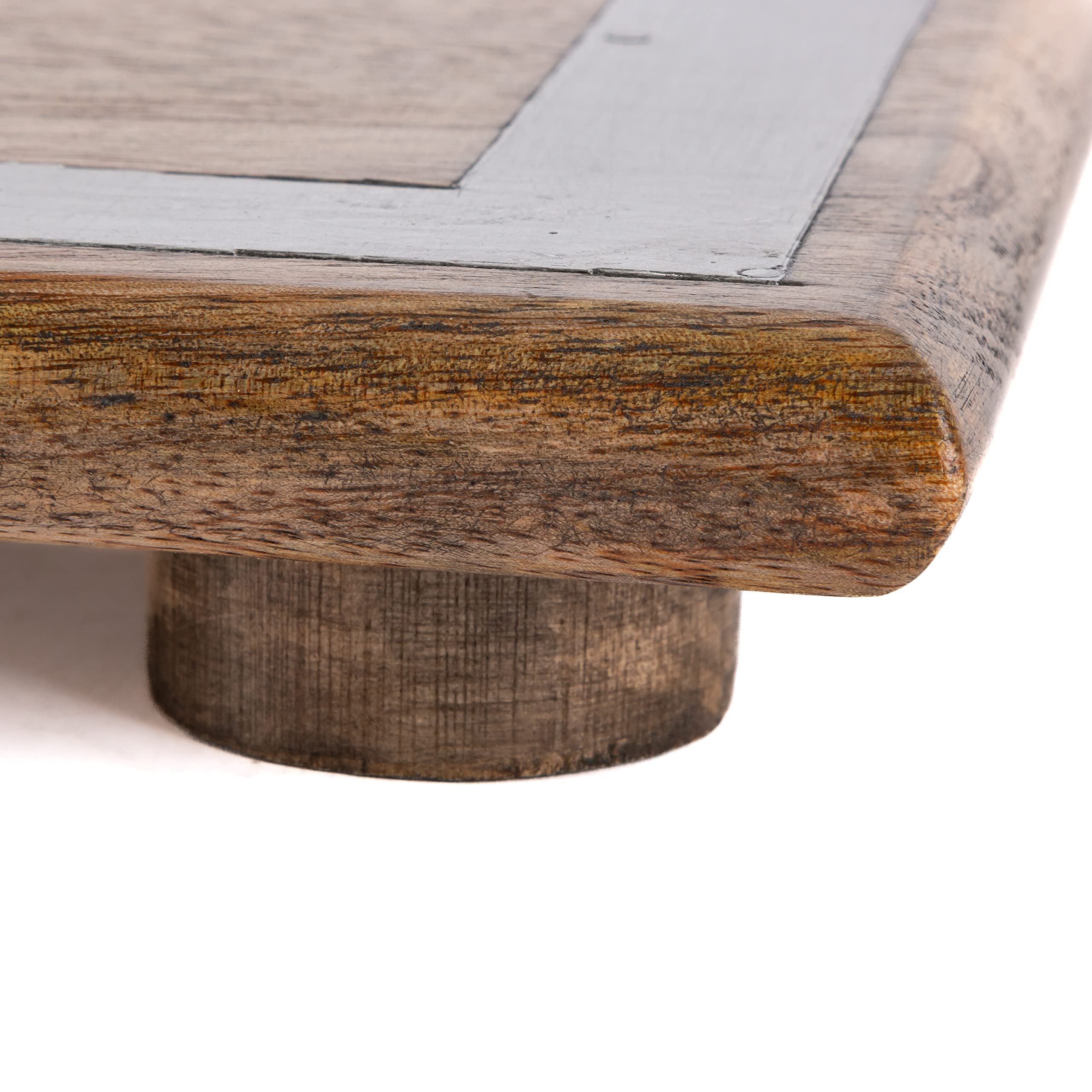 10-Inch Square Metal Inlaid-Detail Footed Wood Trivet