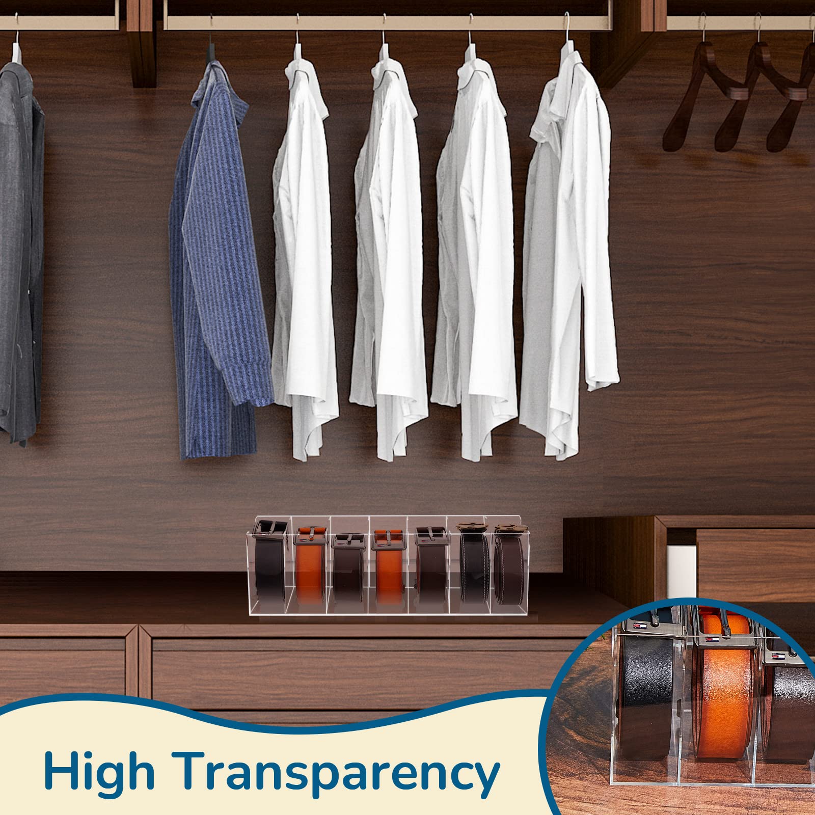 2 Pieces Belt Organizer Acrylic Belt Storage Holder 7 Compartments Display Case Belt Container Holder For Closet And Drawer, Pur