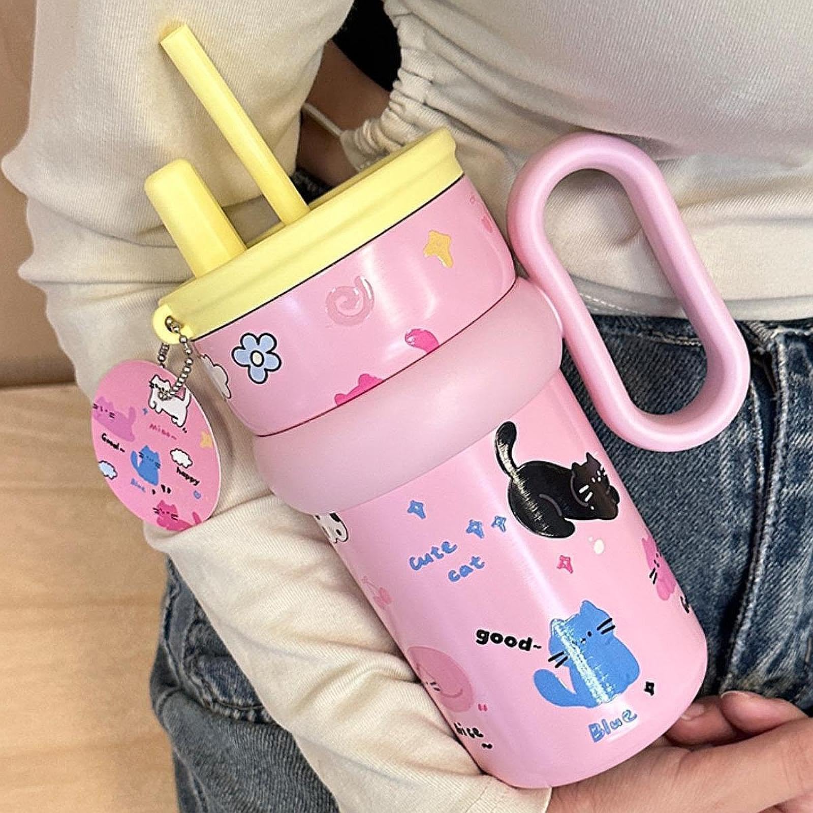 Enakshi Stainless Steel Insulated Tumbler With Straw Cute Gift For Party Travel Home Pink|Home & Garden | Kitchen, Dining & Bar 