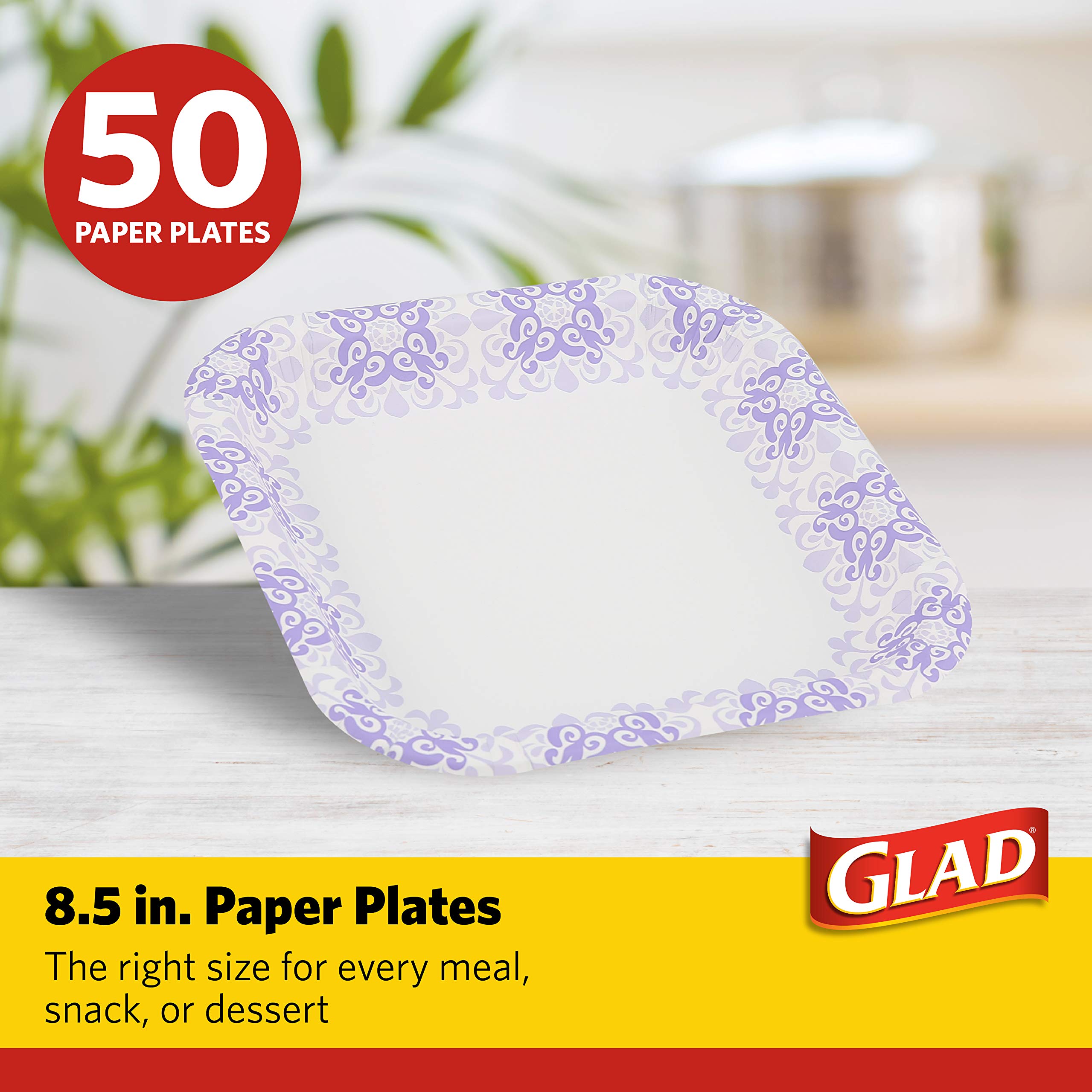 Glad Square Disposable Paper Plates For All Occasions | Soak Proof, Cut Proof, Microwaveable Heavy Duty Disposable Plates | 8.5
