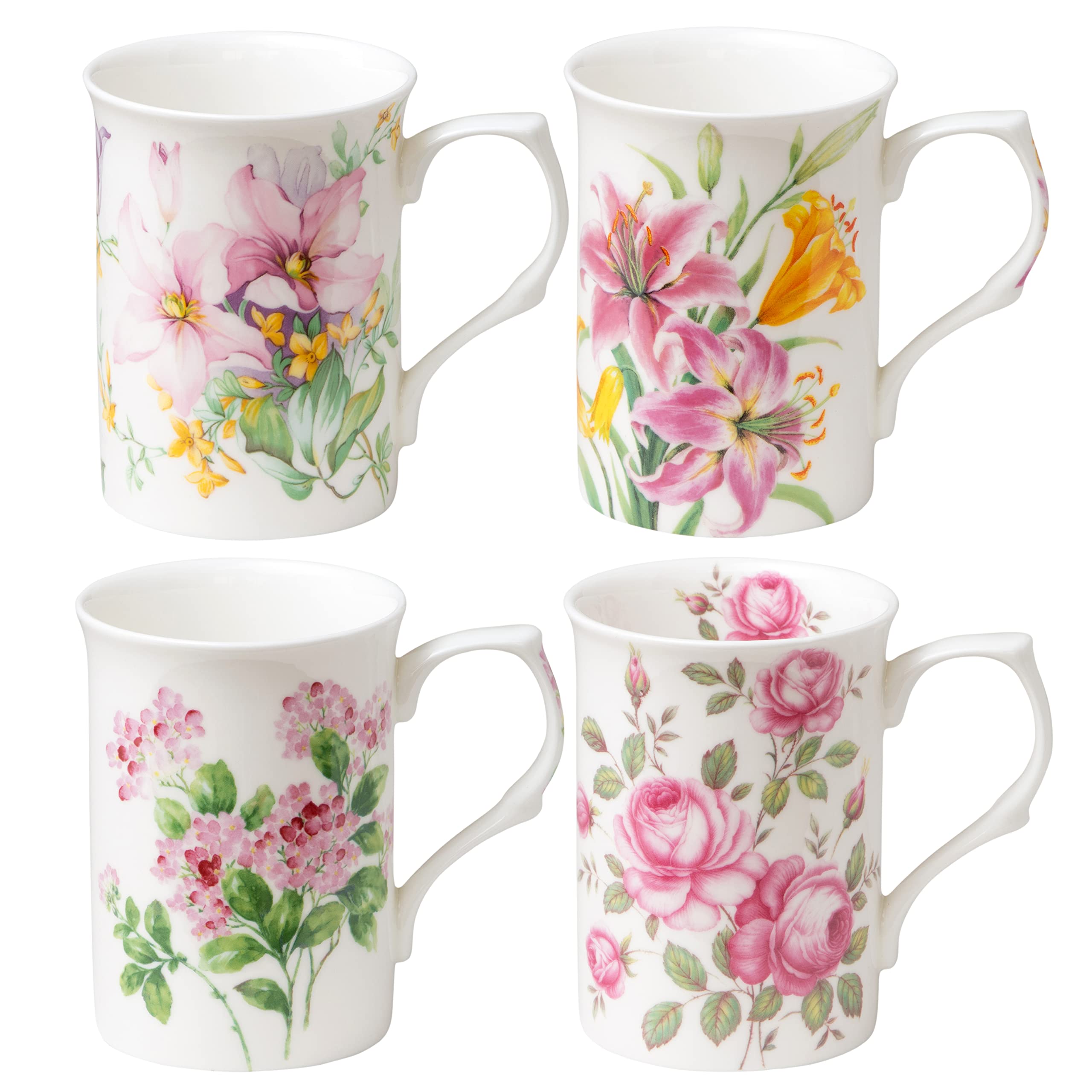 Grace Teaware Bone China Coffee Tea Mugs 9Ounce, Assorted Set of 4 (Spring Floral)