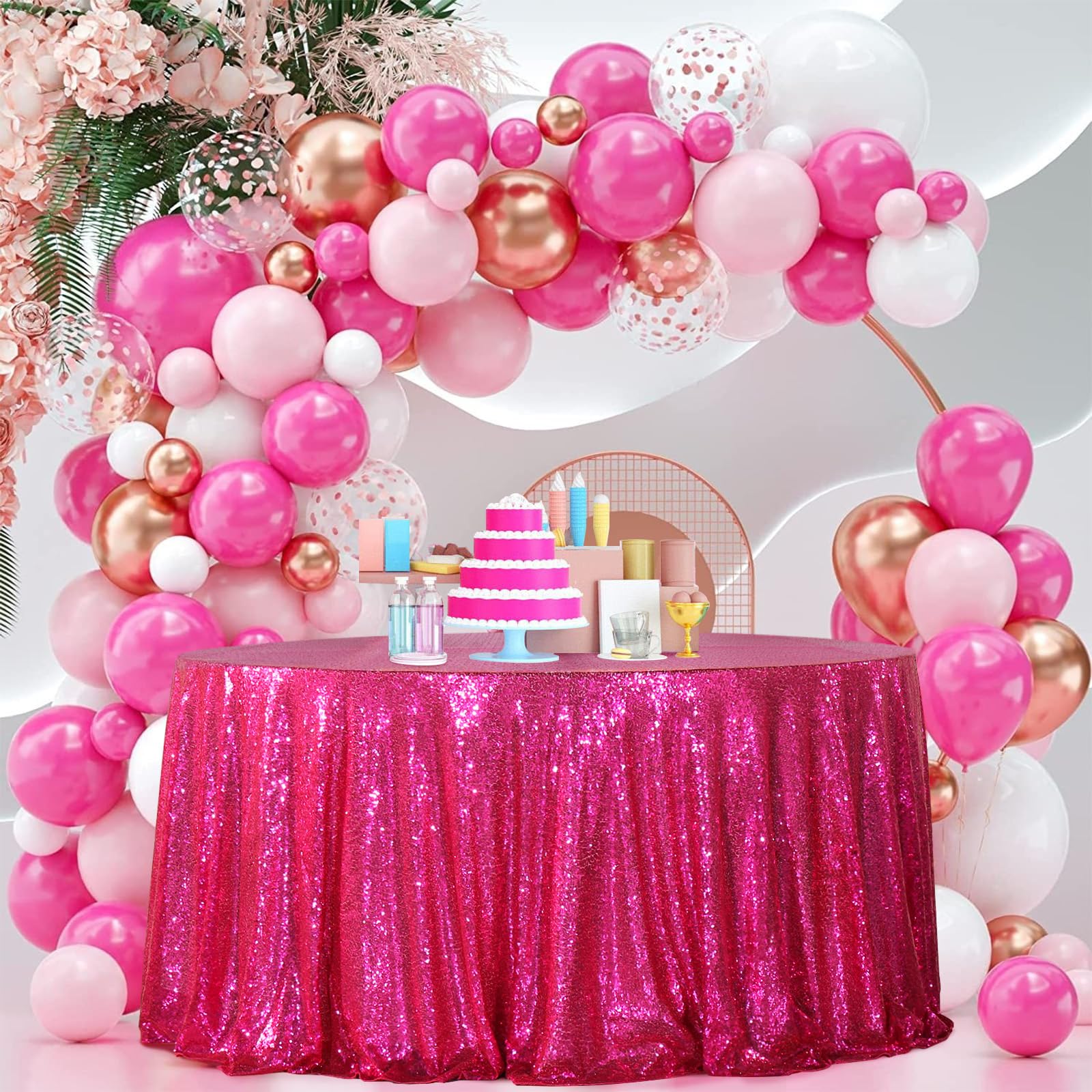 Partydelight Hot Pink Sequin Tablecloth 70 Inch Round Tablecloth Glitter Tablecloth For Party Baby Shower Christmas Decorations