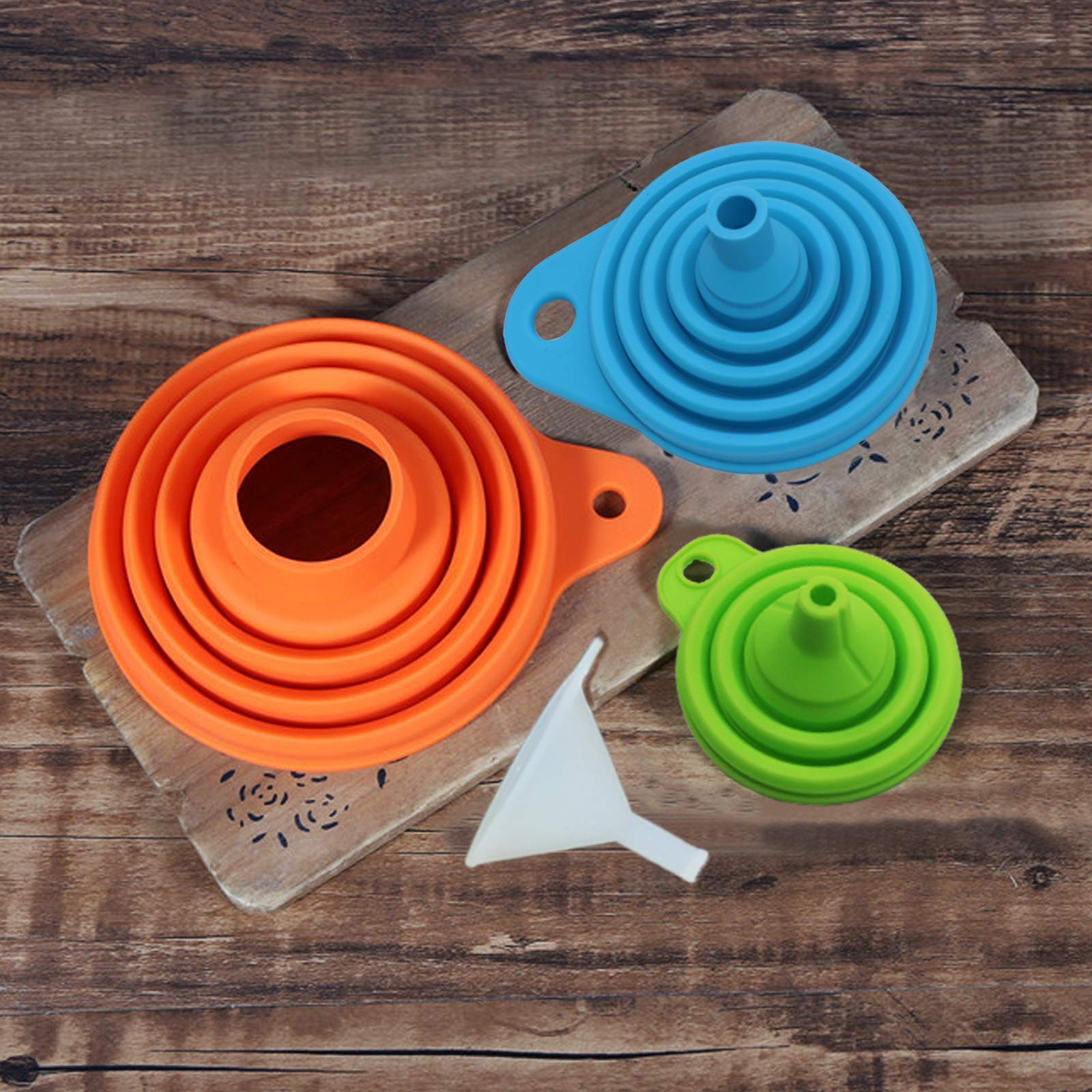 Kongnai Silicone Funnels Set, Collapsible Funnel For Kitchen Use, Mini Small Medium And Large 4 Pack, Different Sizes For Fillin