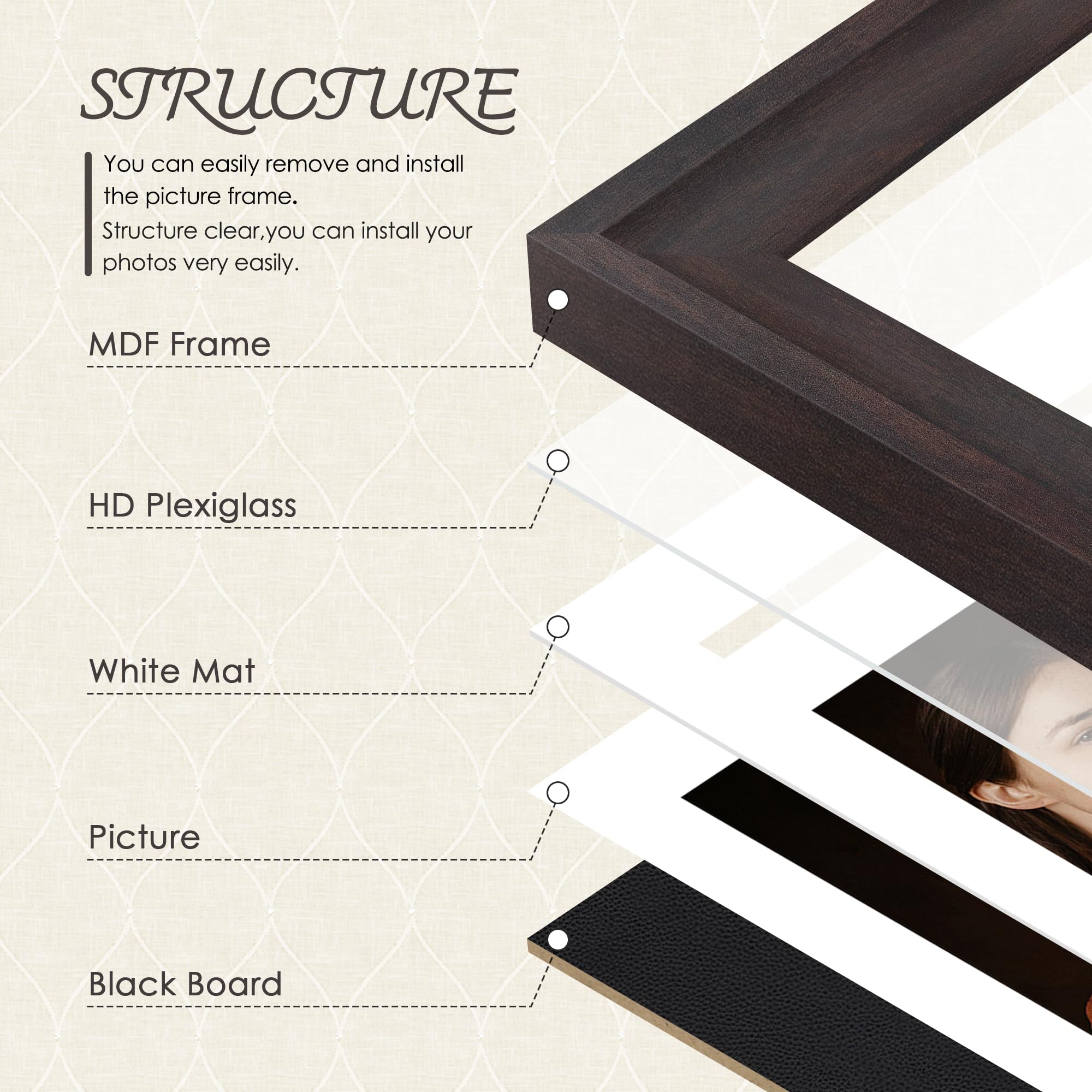 DUENPY 8x10 Picture Frame 4x6 Collage Picture Frame Displays Double 4x6 inch Photos or 8x10 (Without Mat) Wall Decor or Tabletop