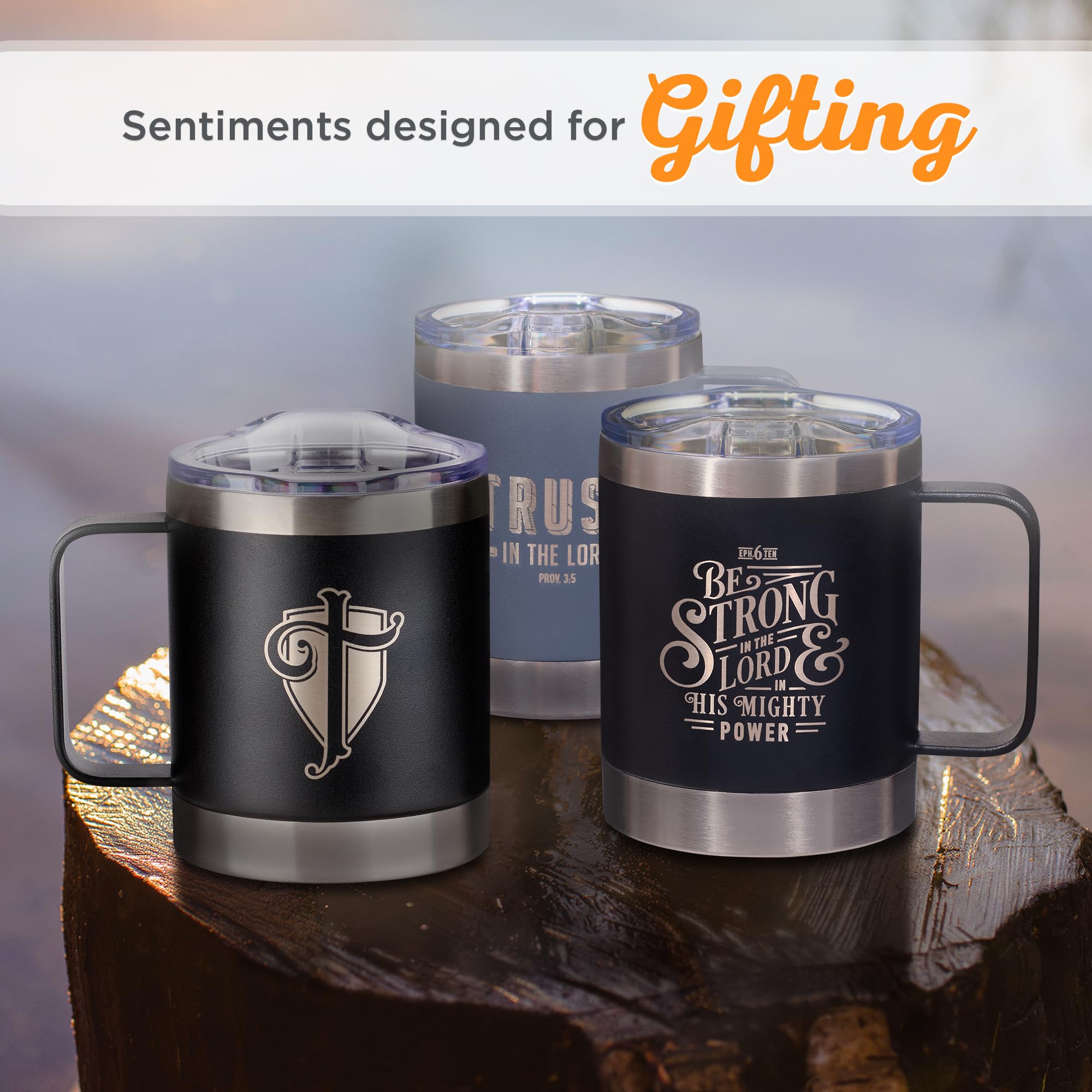 Christian Art Gifts Stainless Steel Double Wall Vacuum Insulated Camp Style Travel Mug 11 Oz Gray Coffee Mug With Retractable Li