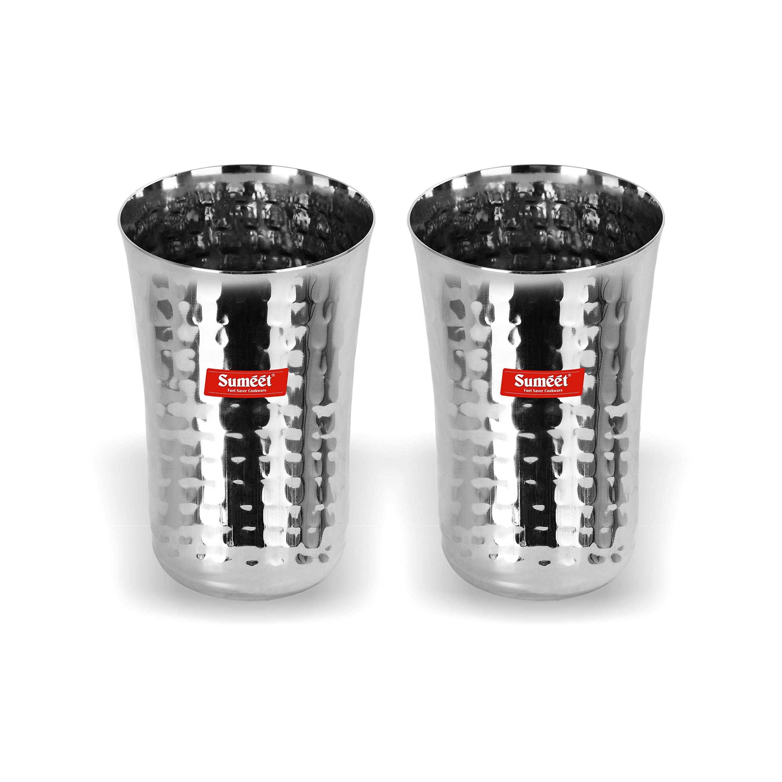 Sumeet Stainless Steel Handcrafted Hammered Texture Big Lassi Glass Set Of 2 Pc (Capacity - 600Ml Each)
