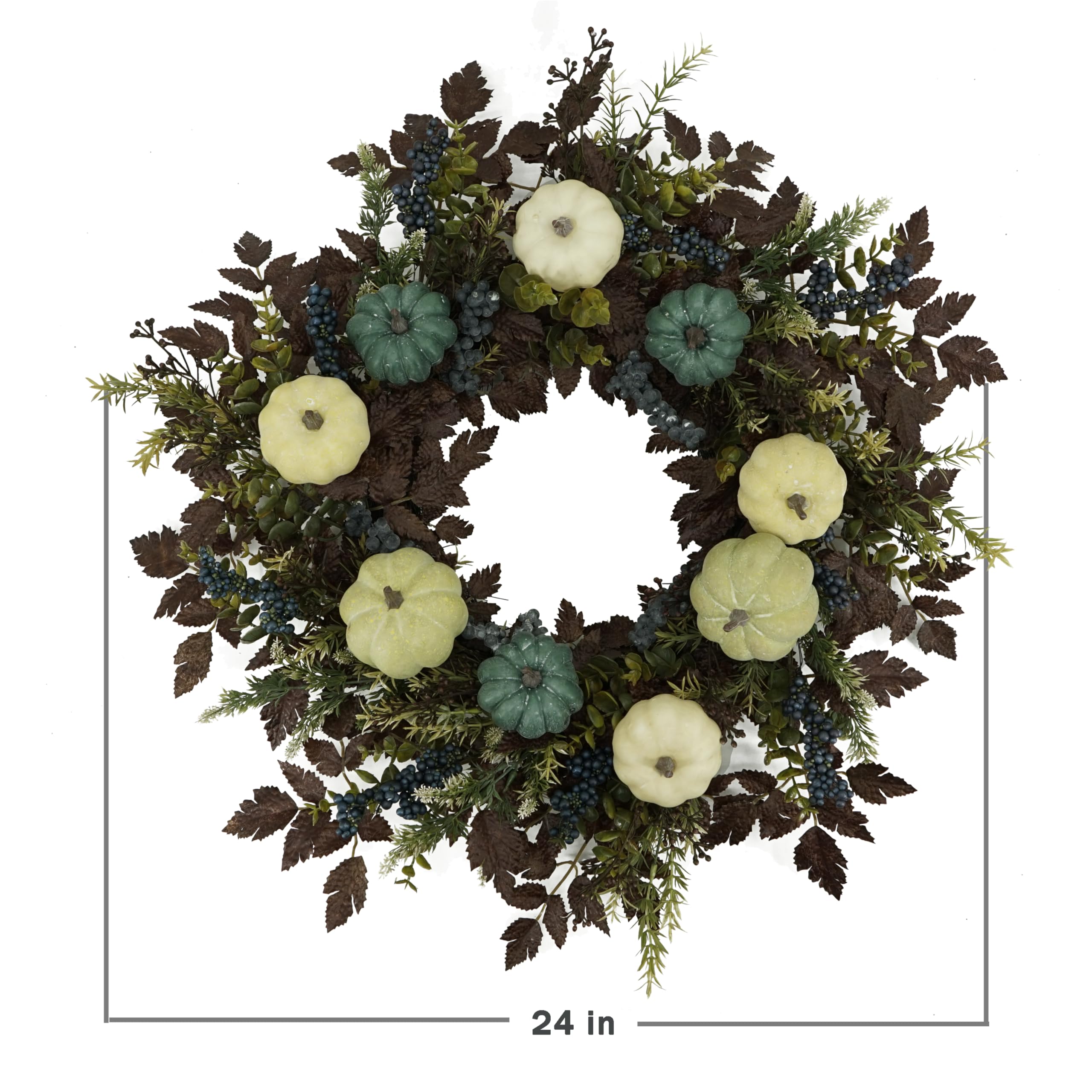 AMF0RESJ Fall Wreaths for Front Door 24 Thanksgiving Autumn Wreath with Pumpkins,Cimicifuga Plant Leaves,Berry for Front Door In