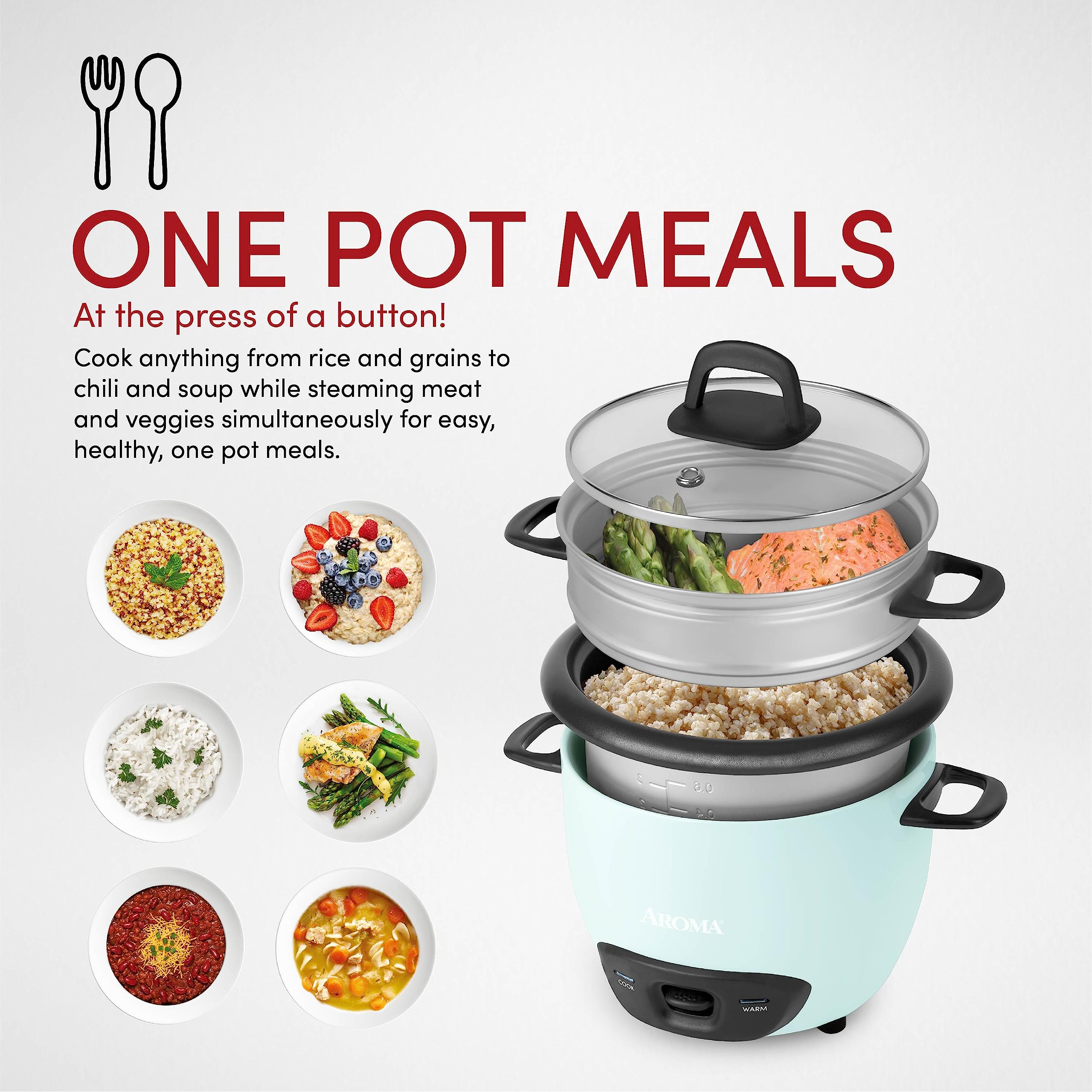 AROMA 6-Cup (Cooked) / 1.5Qt. Rice & Grain Cooker (ARC-743-1NGBL), Light Blue