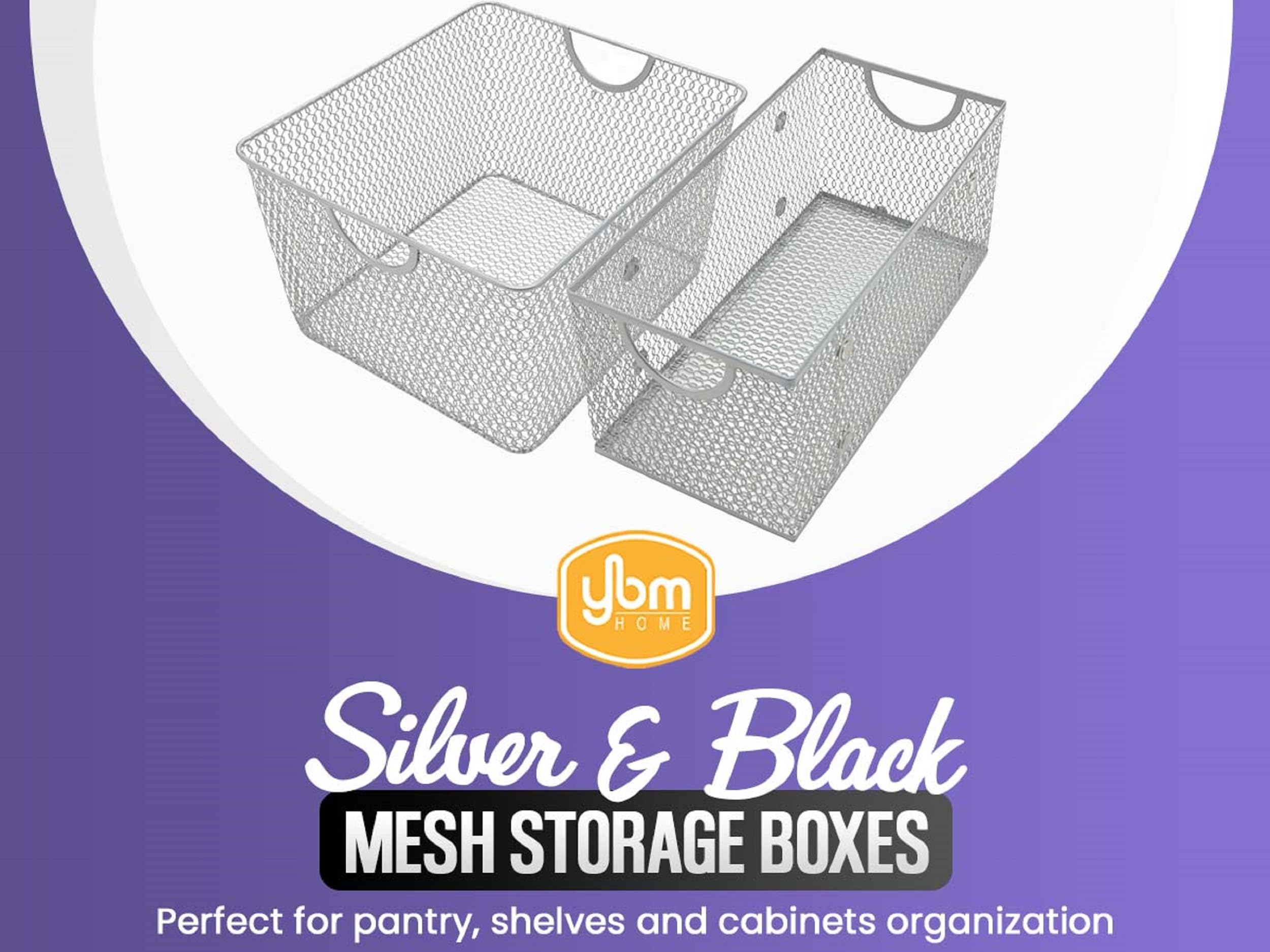 Ybm Home Mesh Wire Storage Basket For Shelves, Pantry Organization, And Kitchen - Multipurpose Steel Wire Basket Holder Bin For