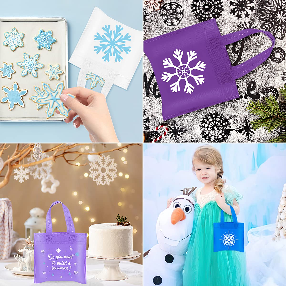 20Pcs Snowflake Party Favors Bag  Winter Frozen Non-Woven Candy Treat Bags  Winter Theme Goodie Gifts Tote Bags for Kids Snowflake Holiday Party Winter Wonderland Birthday Baby Shower Party Supplies