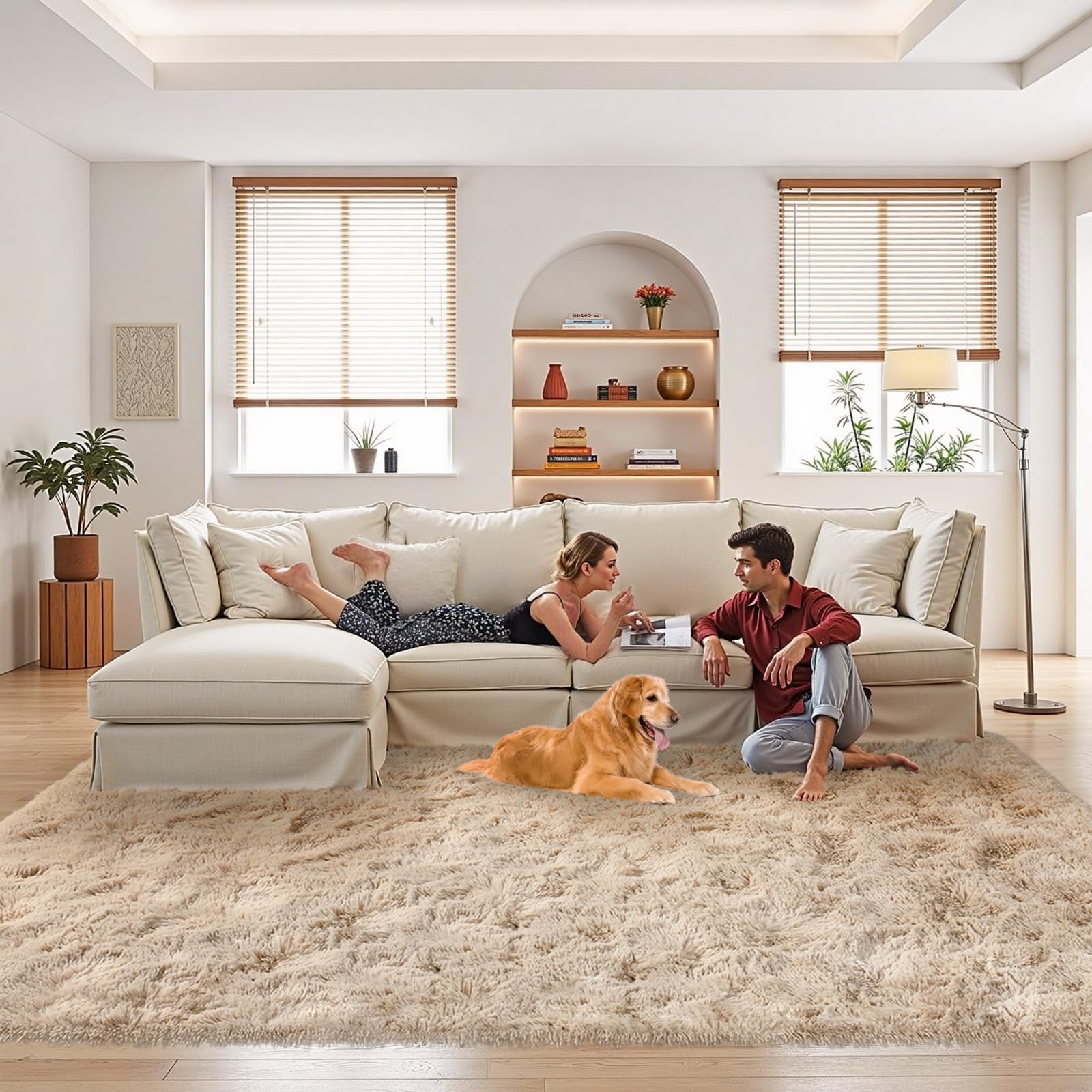 5x8 Ft Light Tan Rugs for Bedroom Living Room, Soft Modern Indoor Fuzzy Shaggy Area Rug, Non-Slip Fluffy Furry Rug for Teen Girl