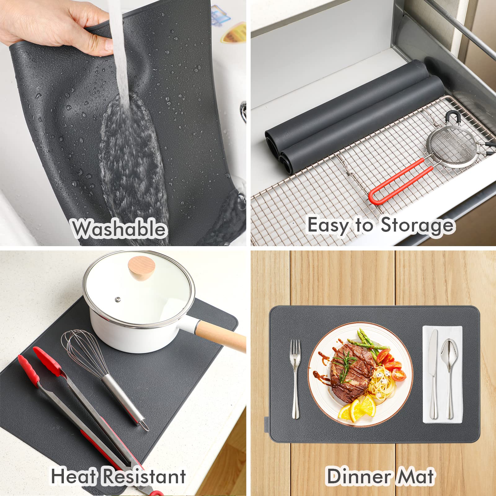 Webake Placemats Silicone Table Mats Set Washable Kitchen Place Mat, Heat Resistant Waterproof Insulation Mats 16 X 12 Inch