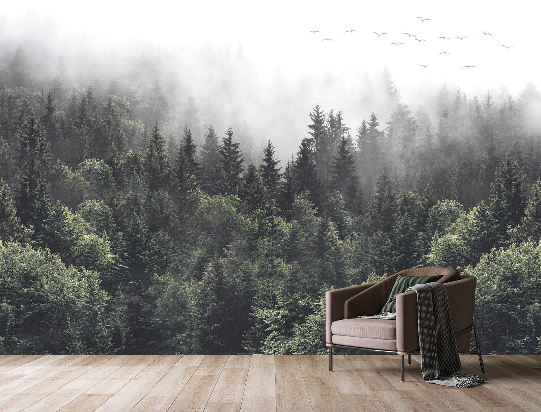 Wfbhua-Foggy Forest Woodland Wallpaper Green Nature Landscapes Wall Murals For Bedroom Living Room(Not Peel And Stick)