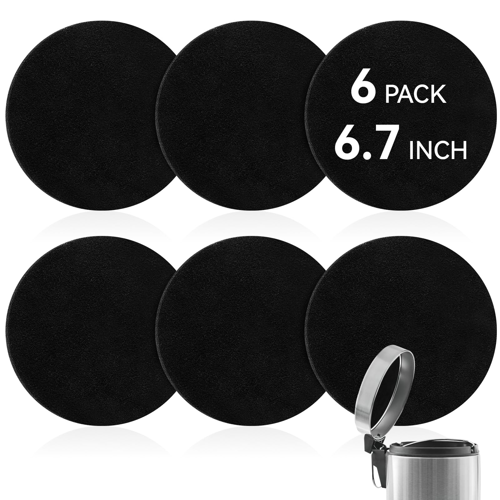 6 Pack Charcoal Filters For Compost Bucket, 6.7 Inch Compost Filters For Countertop Bin, Activated Carbon Replacement Filters Fo