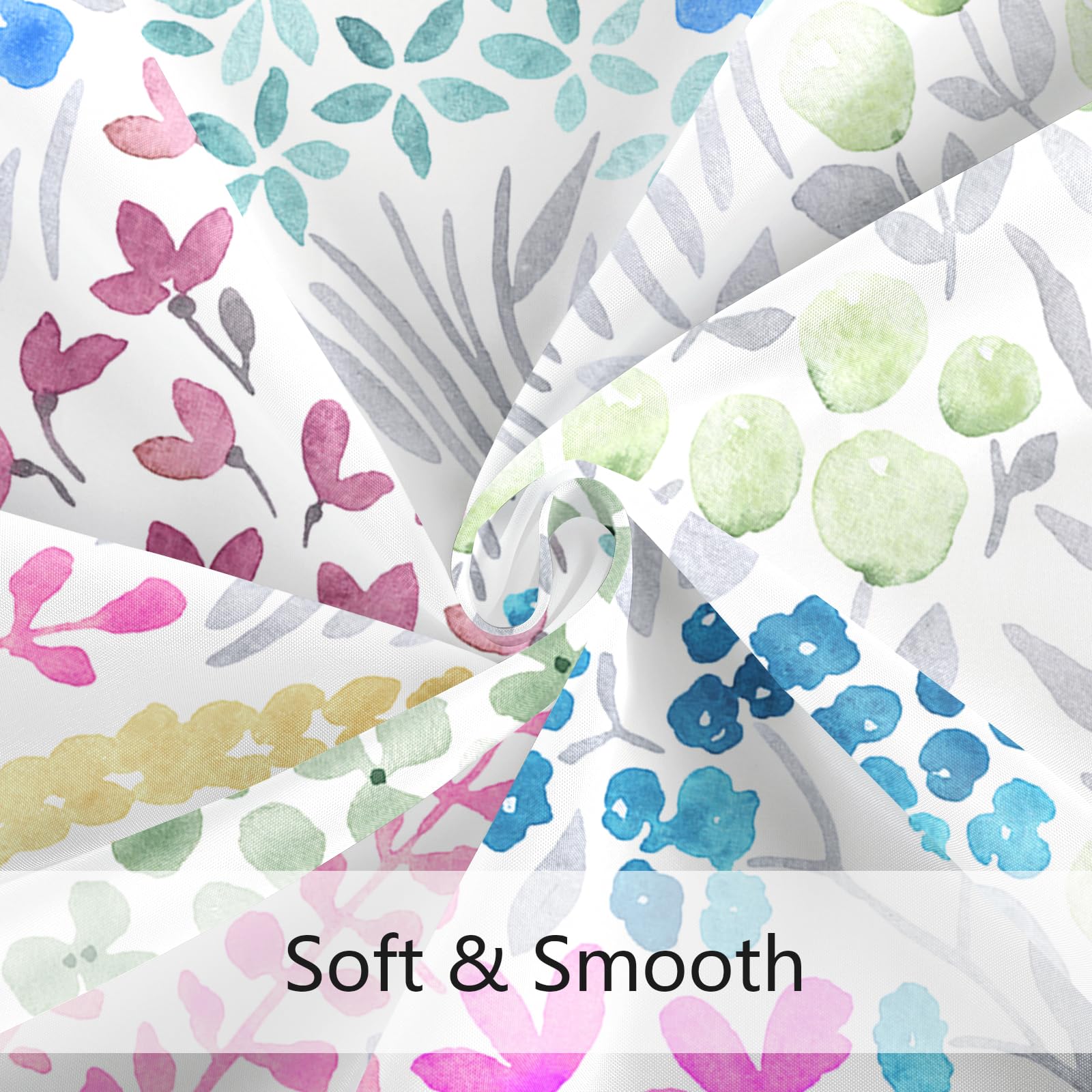 Mayzus Blue Floral Shower Curtain, Pink Yellow Boho Flower Fabric Shower Curtain, Cute Funky Watercolor Wildflower Shower Curtai