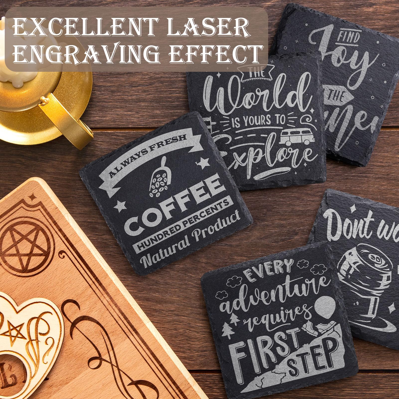 24 Pieces Slate Drink Coasters  GOH DODD 4 Inch Black Stone Coasters Bulk Cup Coaster Set with Anti-Scratch Bottom for Bar Kitchen Home Apartment  Square