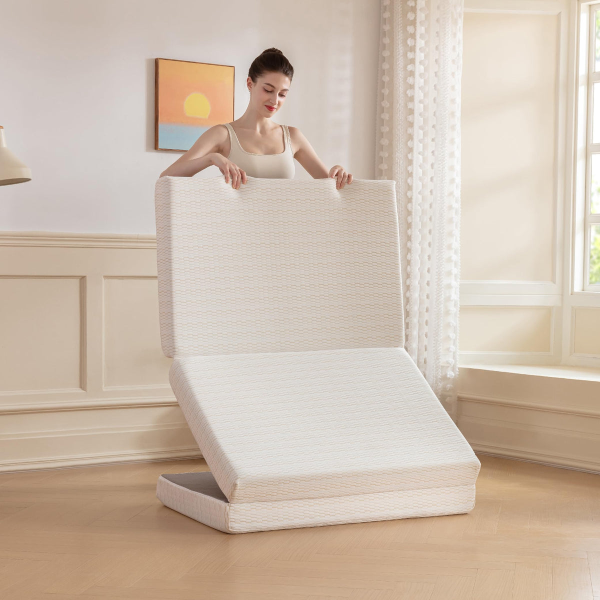 Mlily Folding Mattress, 4 Inch Queen Tri-Fold Memory Foam Mattress, Foldable Mattress With Storage Bag And Washable Cover, Trave