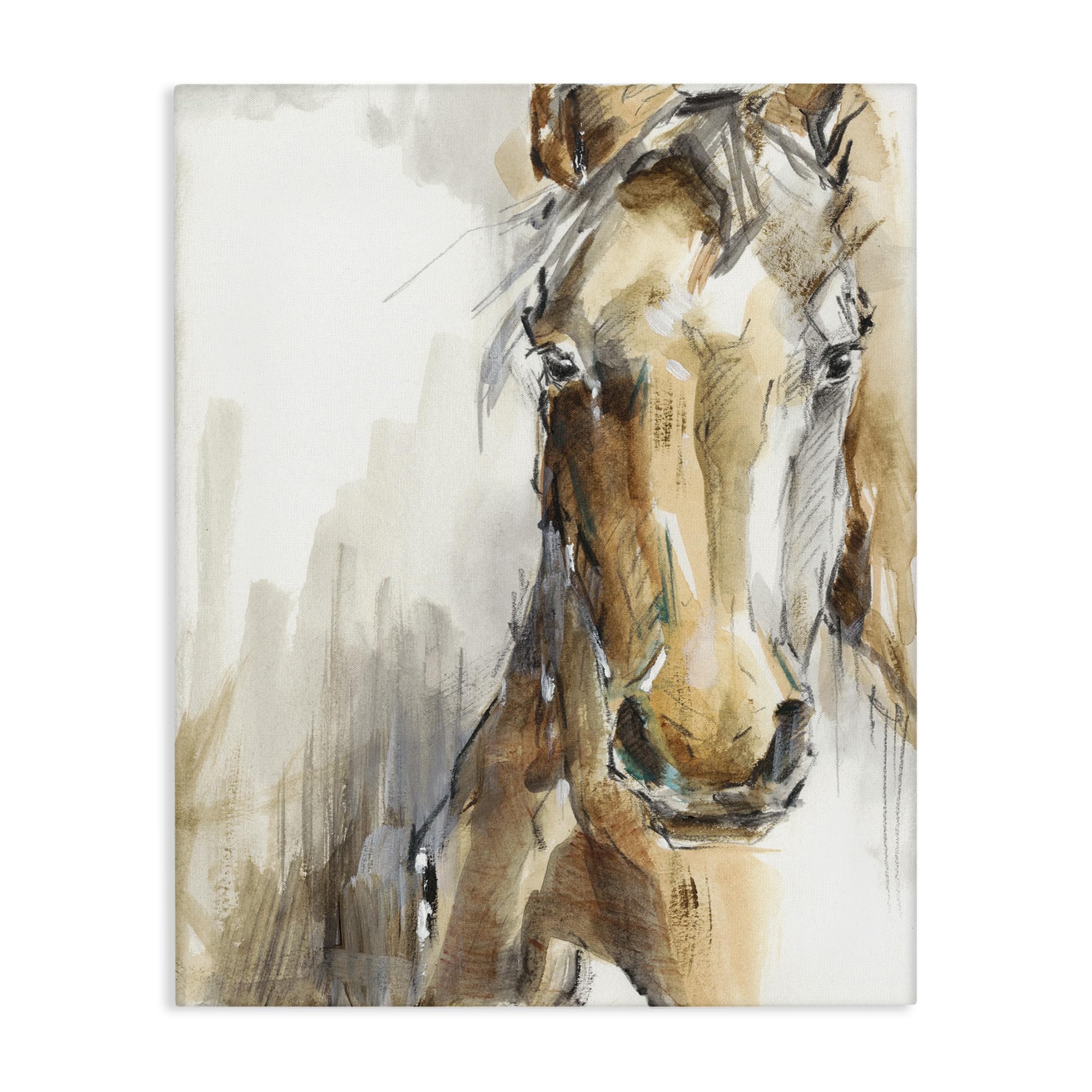 Stupell Industries Horse Portrait Orange Brown Animal Watercolor Painting Canvas Wall Art Design By Artist Ethan Harper