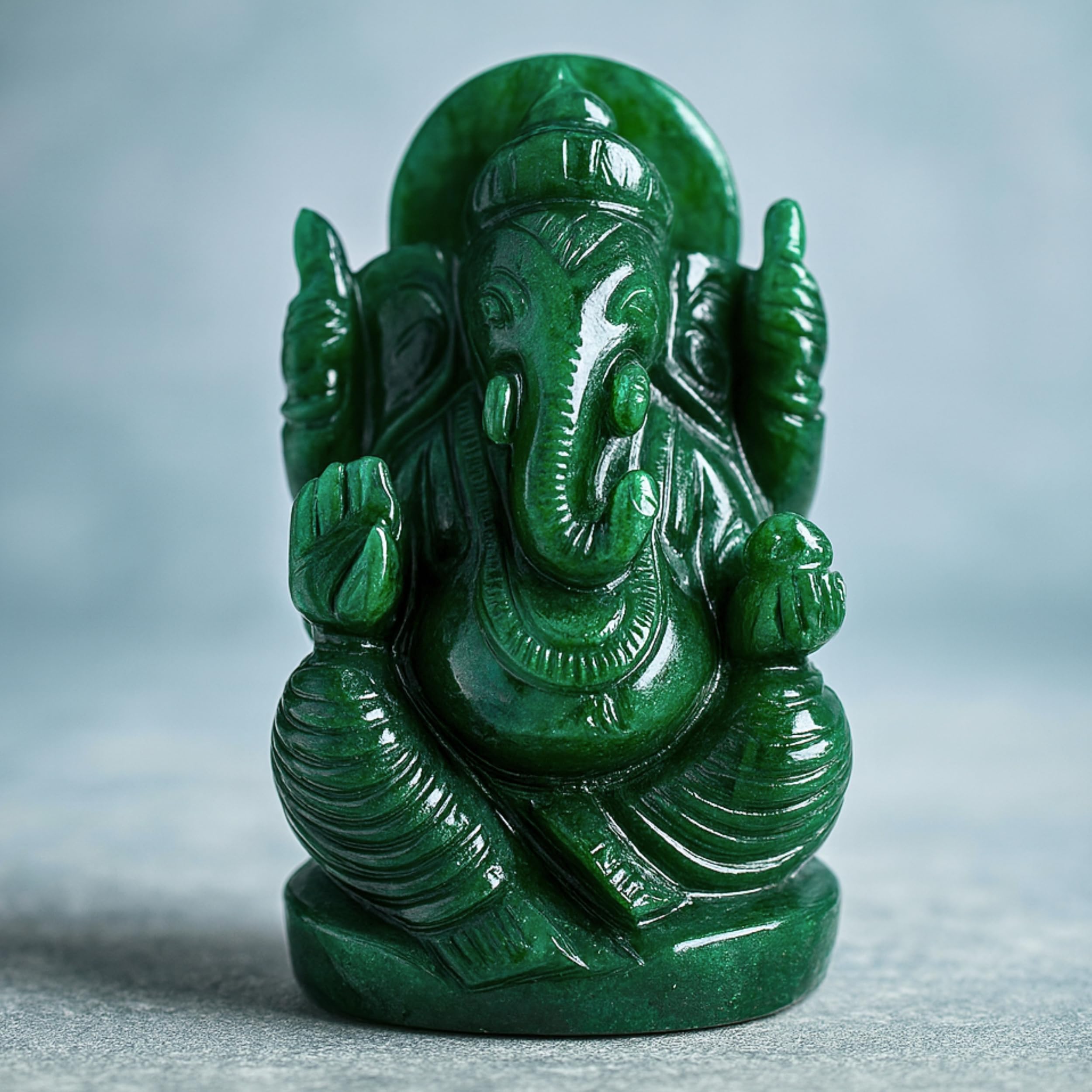 Shambhava Natural Green Aventurine Ganesha Idol | Handcarved Margaj Ganpati Murti For Home Temple, Healing, Vastu & Spiritual De