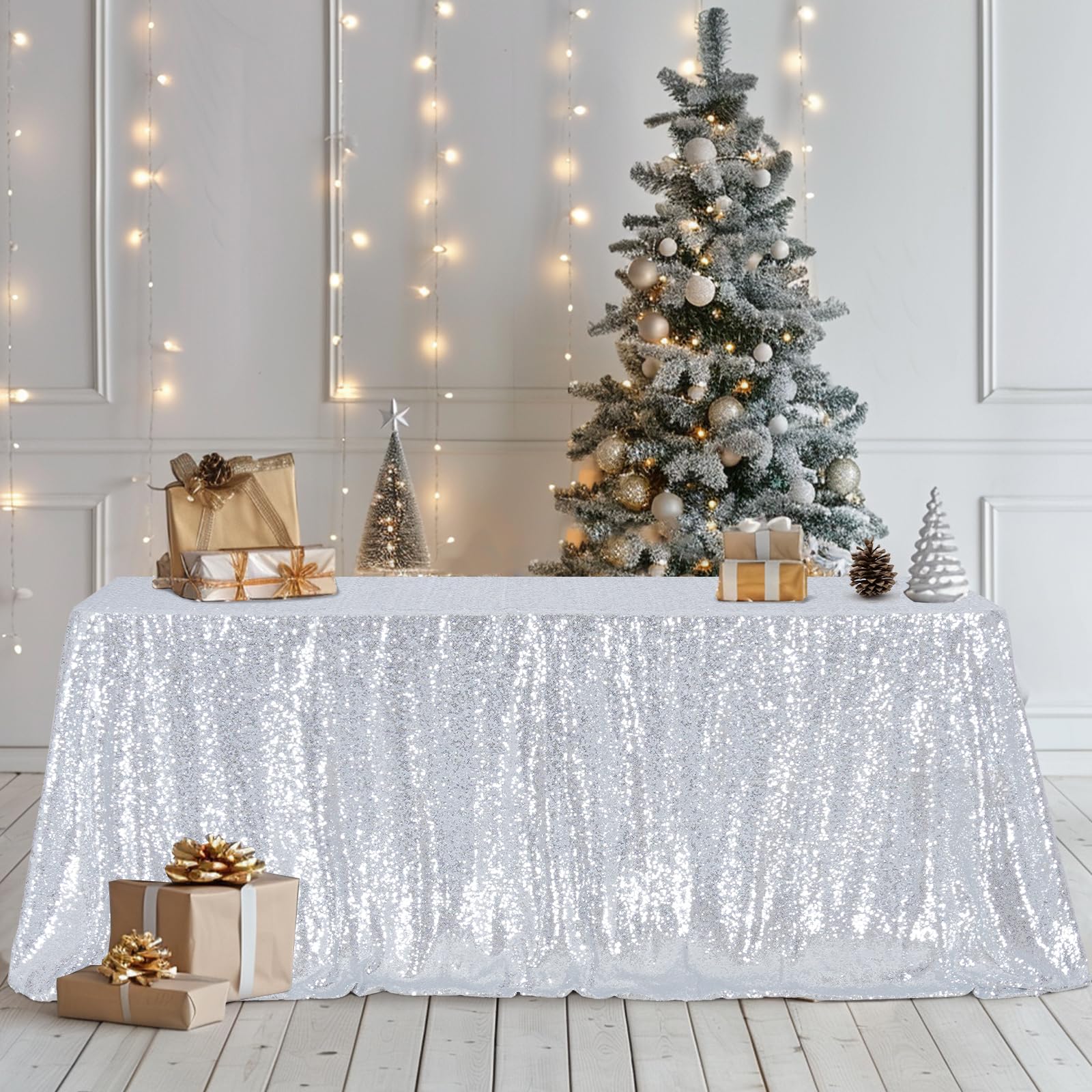Poise3Ehome 50A72 Rectangle Silver Sequin Tablecloth For Party Cake Dessert Table Exhibition Events, Silvery