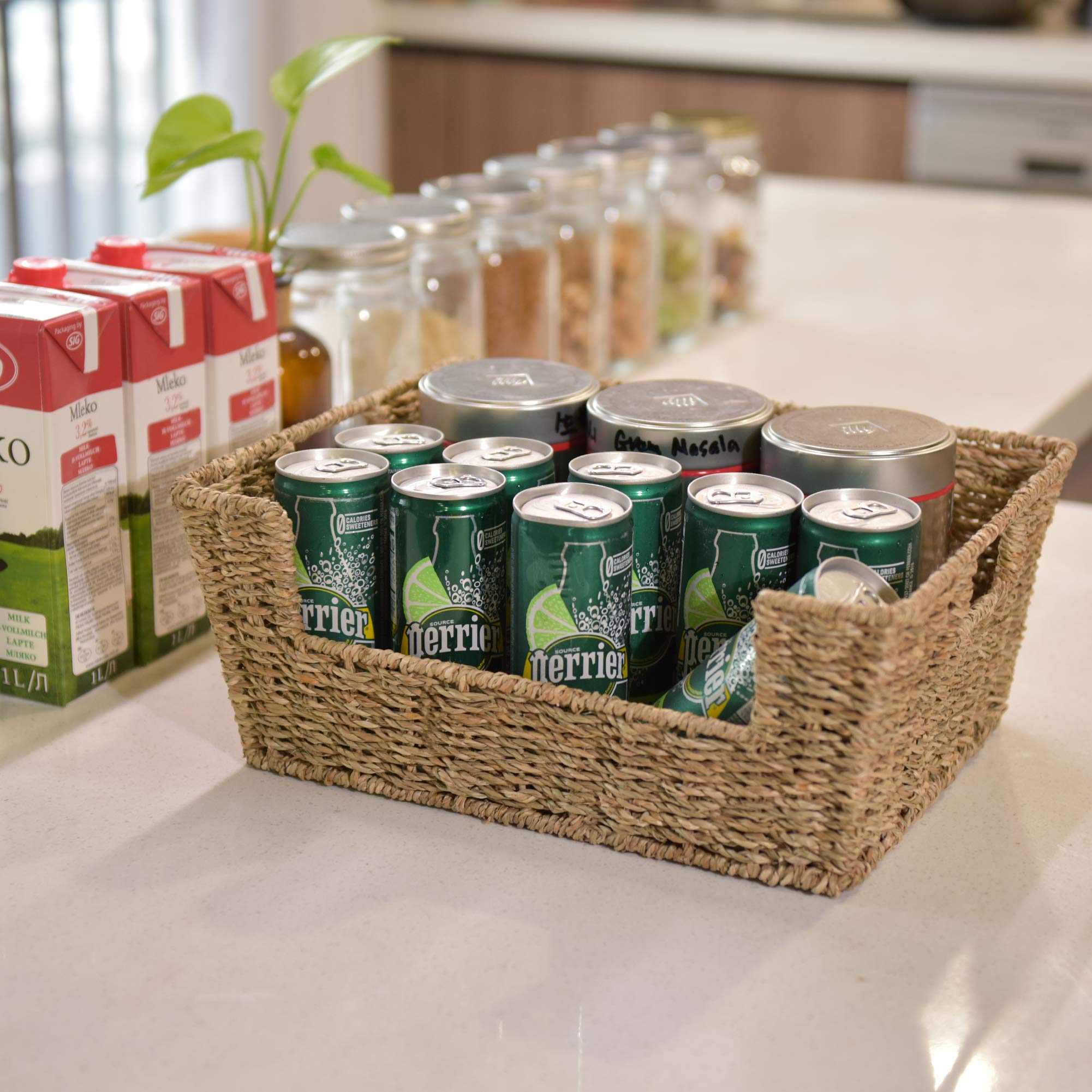 StorageWorks Seagrass Storage Baskets  Hand-Woven Open-Front Bins with Handles  2 Pack