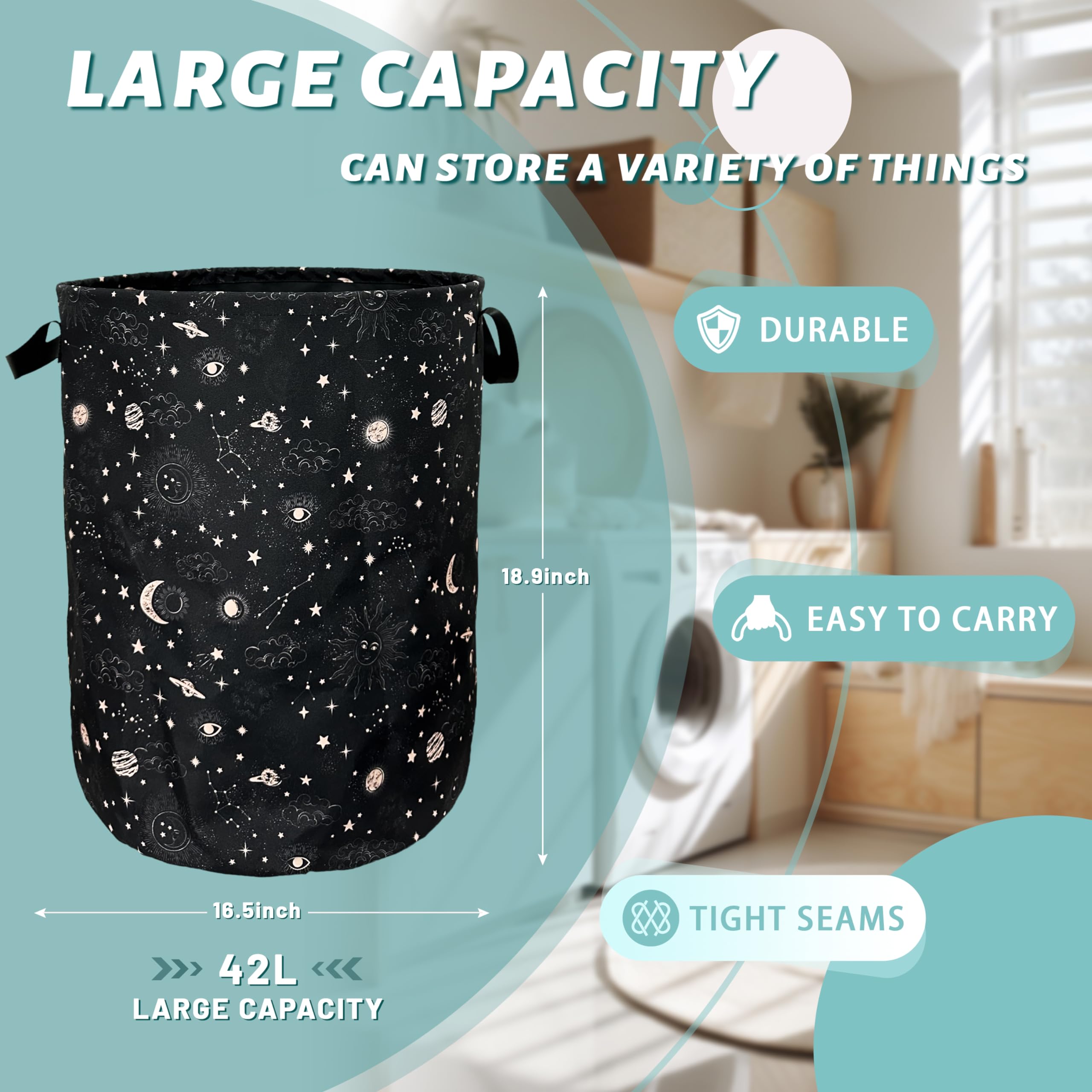 Moon And Stars Laundry Basket Foldable With Handles Colorful Tote Bag Oxford Cloth Funny Galaxy Laundry Hamper Clothes Storage B