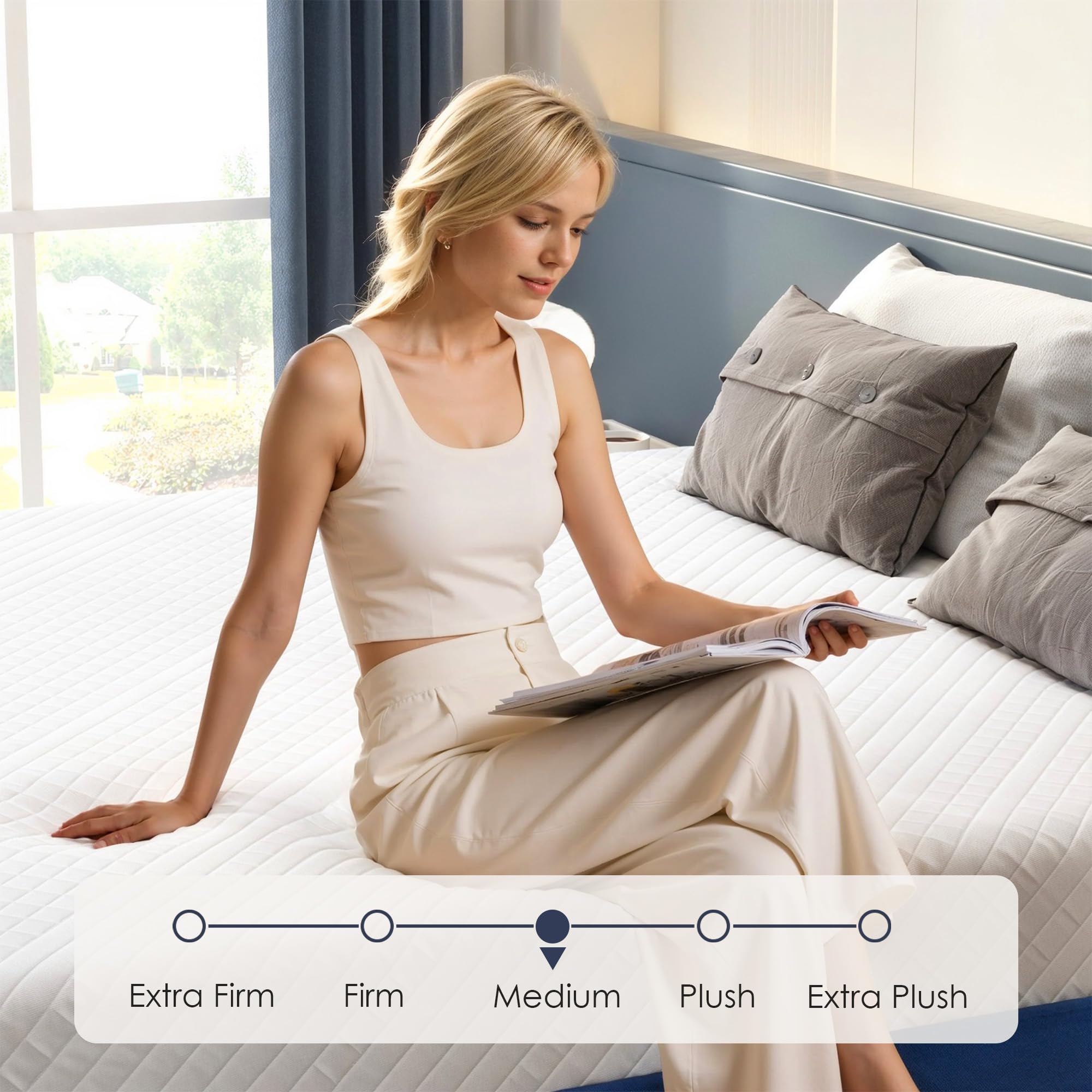 SogesSleep 14 Inch Queen Mattress, Green Tea Memory Foam Mattress Queen Size for Pressure Relief, Medium Firm Gel-Infused Bed in