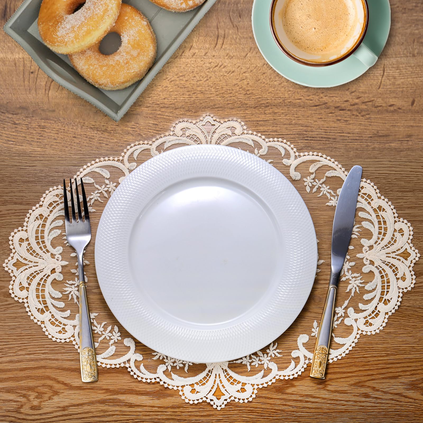 Mezchi 6 Pack Retro French Style Lace Placemats, Embroidered Crochet Lace Placemats, Victorian Decor Cup Mat For Coquette Room D