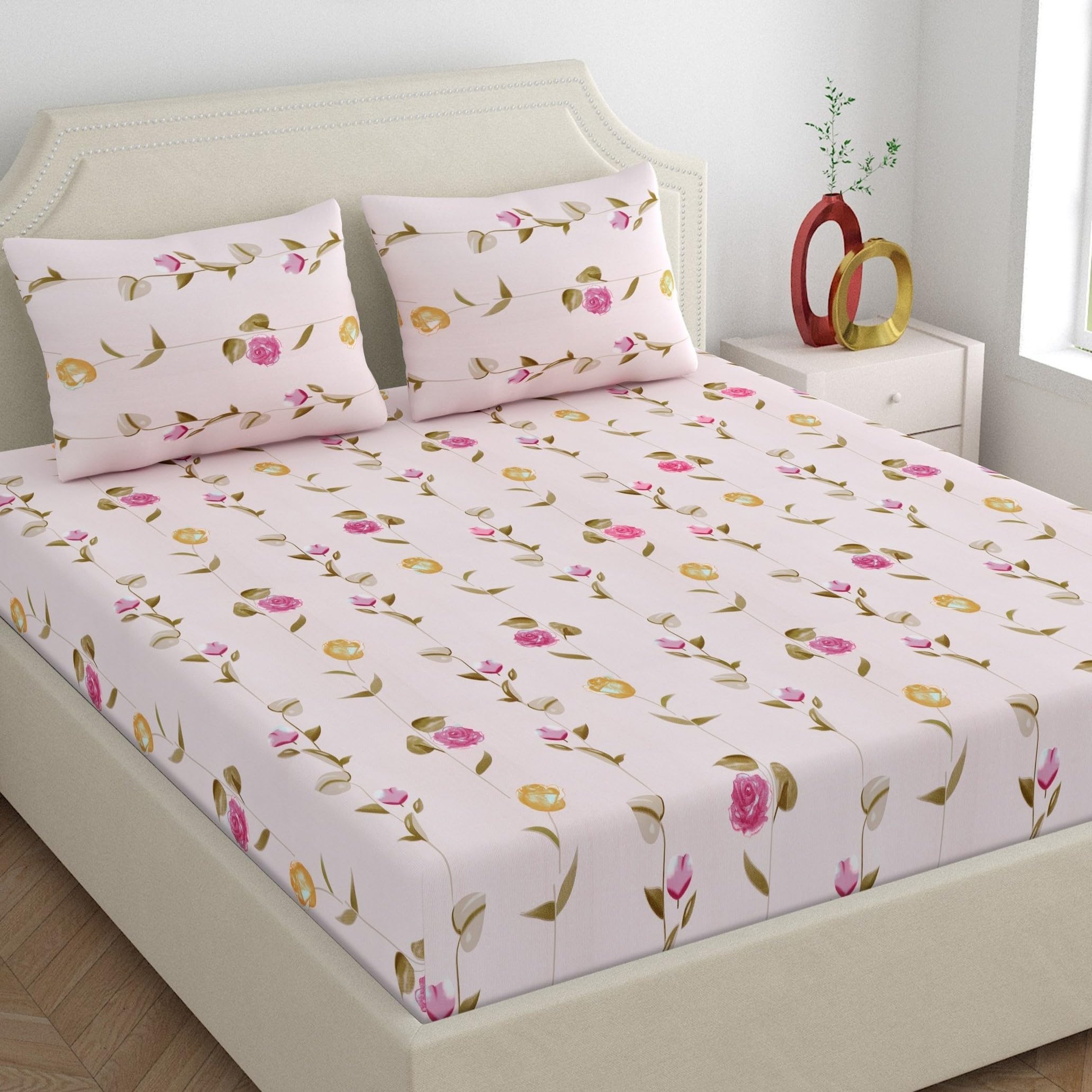 Dreamscape Microfiber Wrinkle & Fade Resistant Double Bedsheet With 2 Pillow Covers - (Size 87 X 98 Inches, 140Tc, Colour - Dk. 