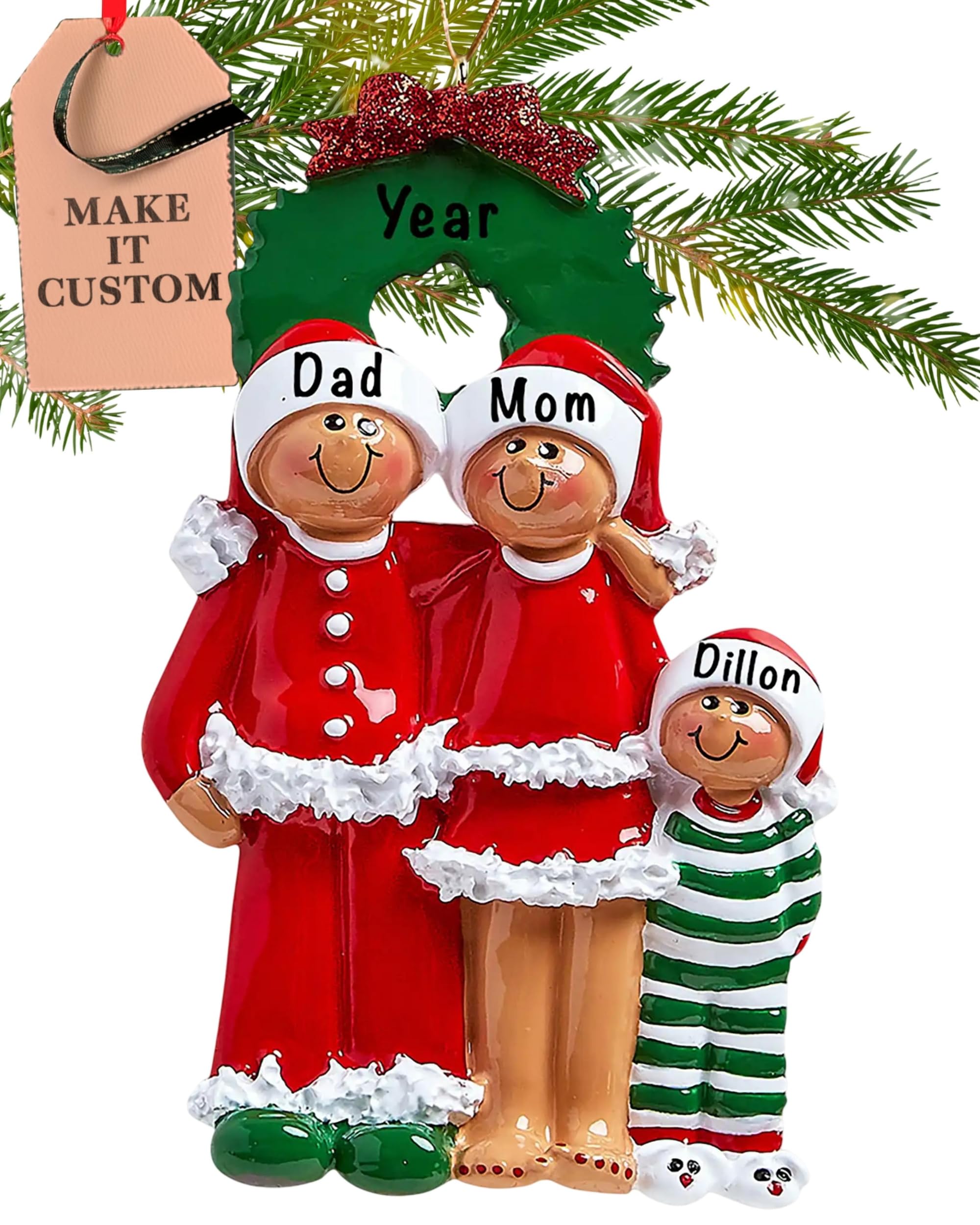 Personalized Family of 3 Ornament 2025 | Free 24h Customization | Ethnic Christmas Ornaments for Tree | Custom Gift Wrapped Sant