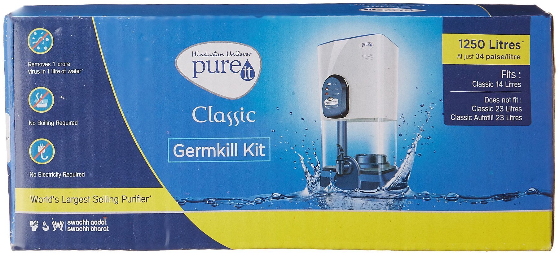 Hul Pureit Germkill Kit For Classic 14 L Activated Carbon Water Purifier  1250 L Capacity, White