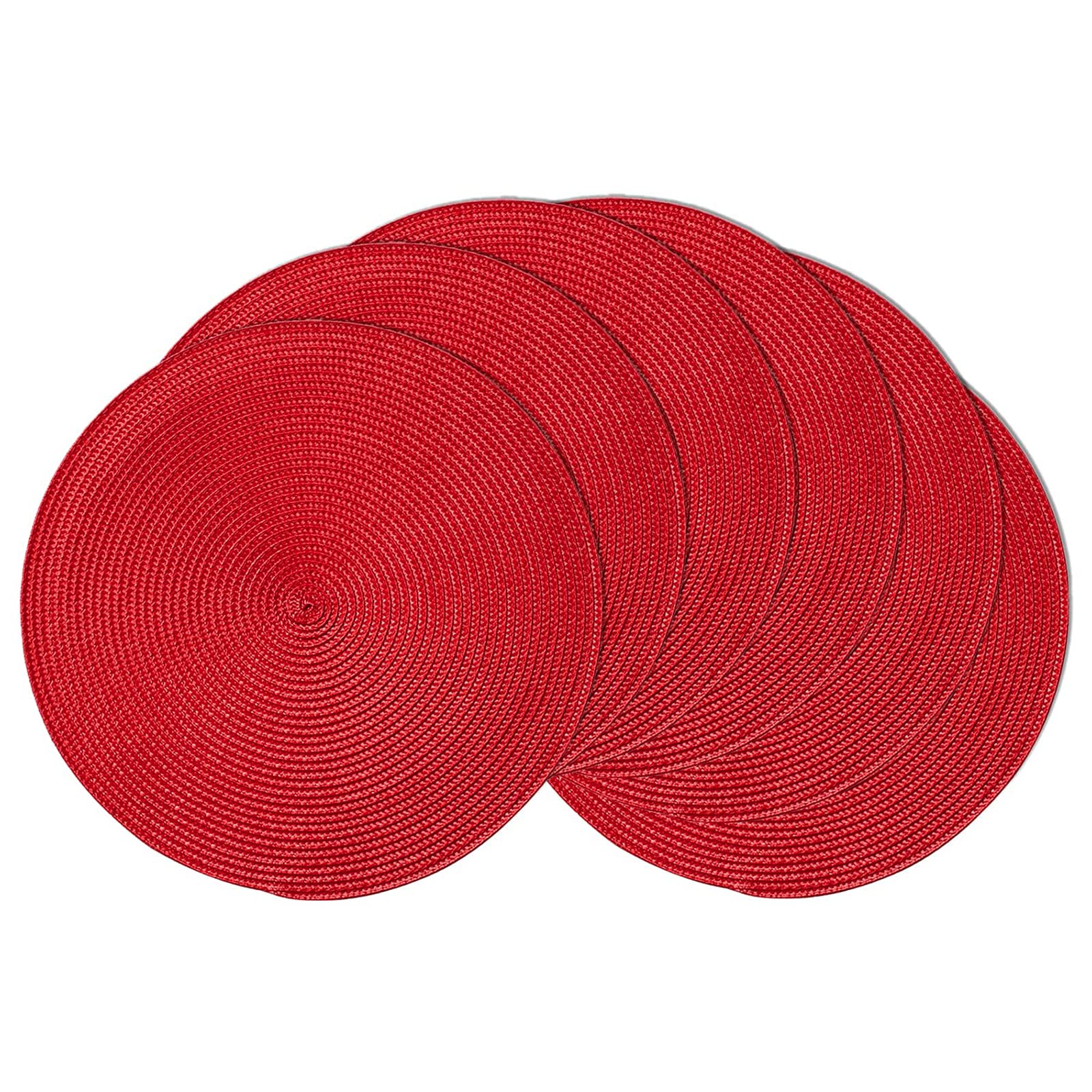 Ahhfsmei Round Braided Placemats 15 Inch Round Table Mats For Dining Tables Natural Woven Heat Resistant Place Mats Set Of 6(Red