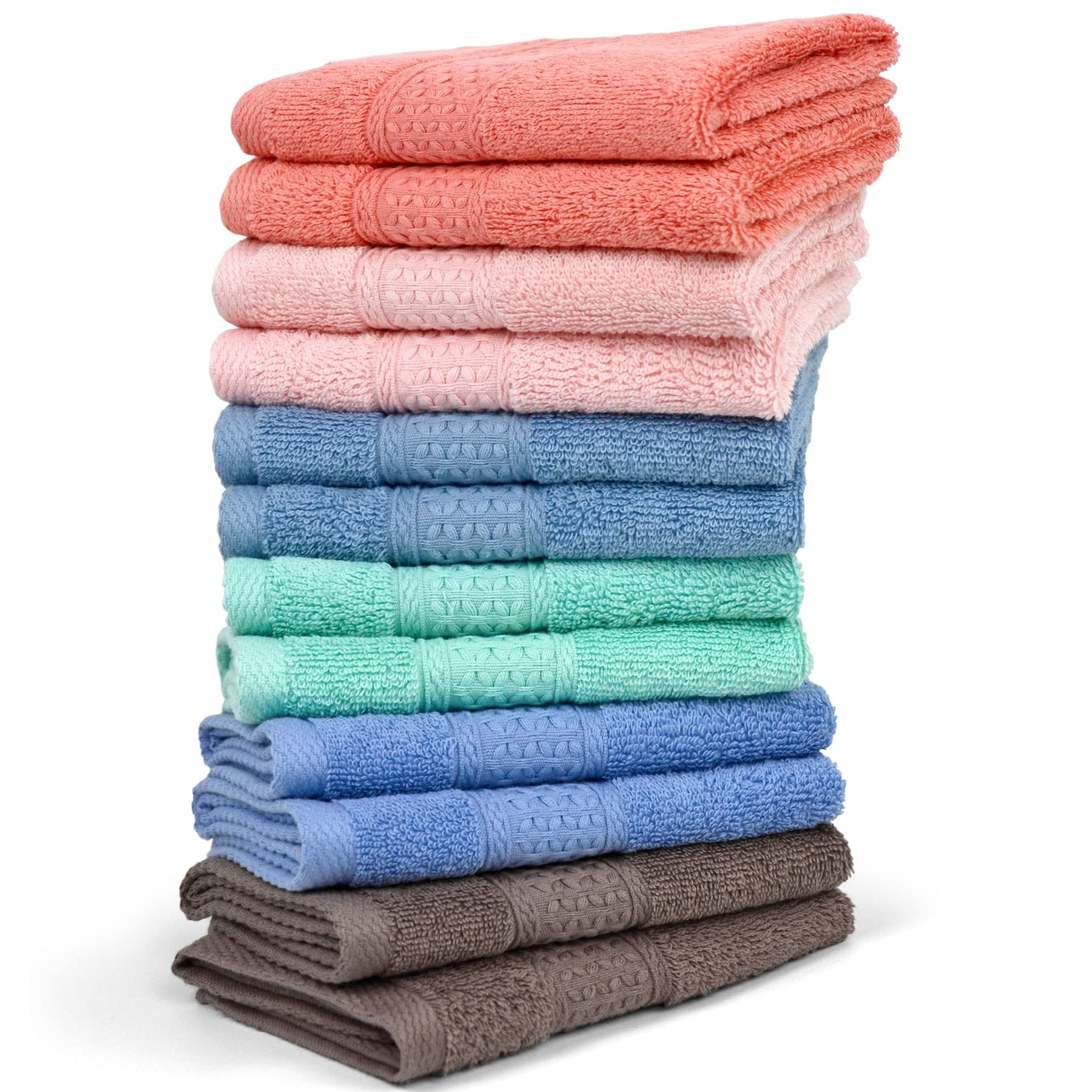 Cleanbear Wash Cloths 12 Pack For Body And Face, Bulk Wash Cloth With Assorted Colors Soft Washcloths 13 By 13 Inches (12 Pieces
