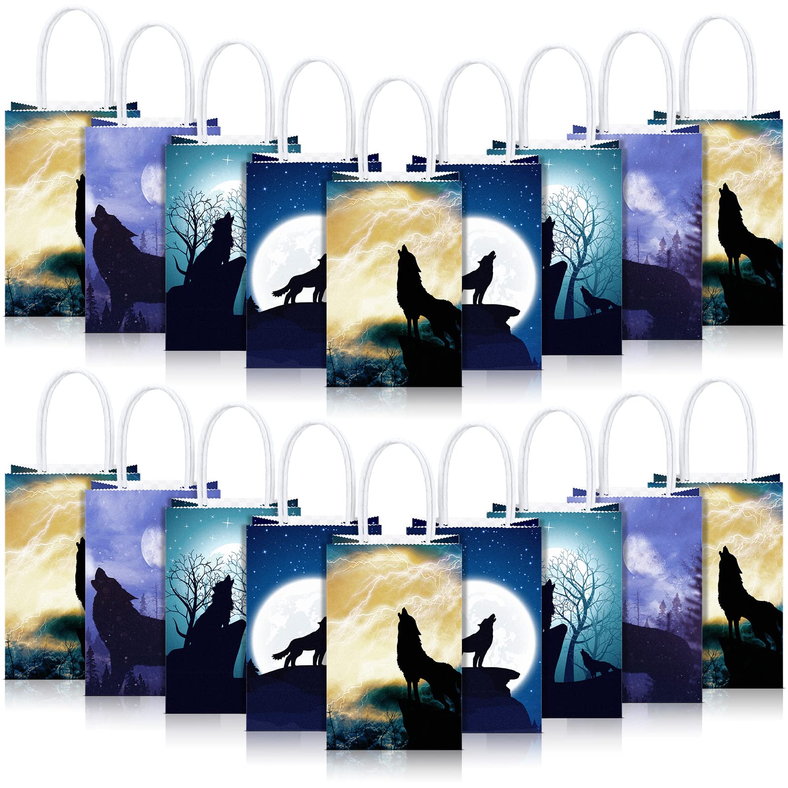 16 Pcs Wolf Treat Bags Wolf Party Bags Goodie Bags Wolf Candy Bags With Handles Paper Tote Bags Party Favor Bags For Wolf Theme