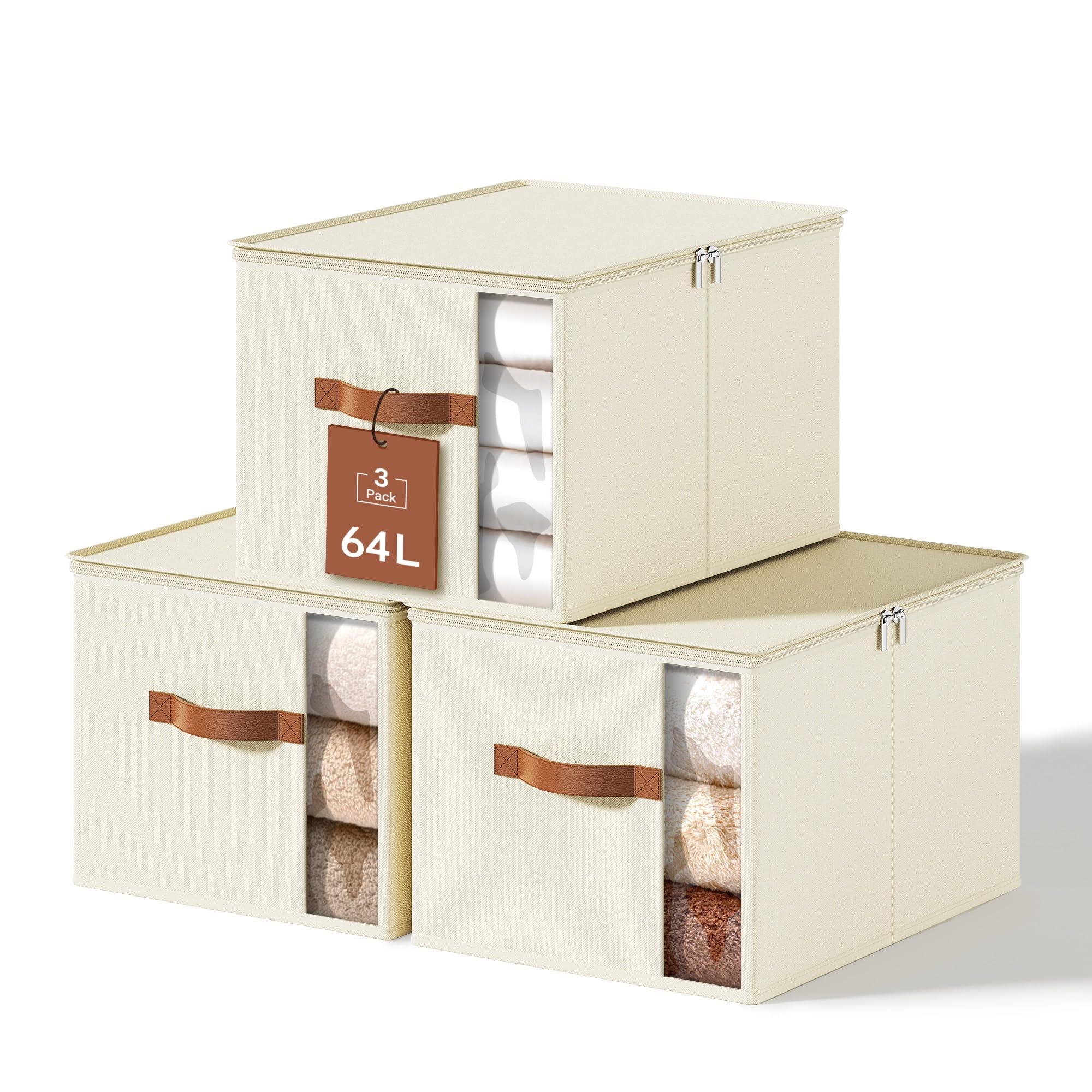 KitHero Large Clothes Storage Bins with Sturdy Frame, Foldable Clothing Organizer Box, Sweater Storage Cube with Lids and Zipper