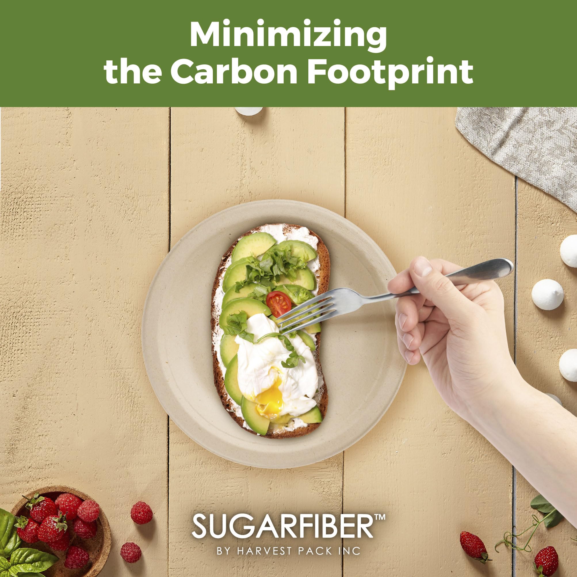 [100 Count]Sugarfiber By Harvest Pack 9-Inch Round Disposable Compostable Paper Plates, Heavy-Duty Natural Bagasse Biodegradable