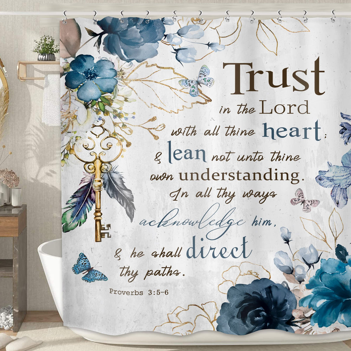 Meshelly Christian Shower Curtain 60Wx72H Bible Verse Rustic Farmhouse Teal Flower Bathroom Curtain Scriptures Floral Bath Curta
