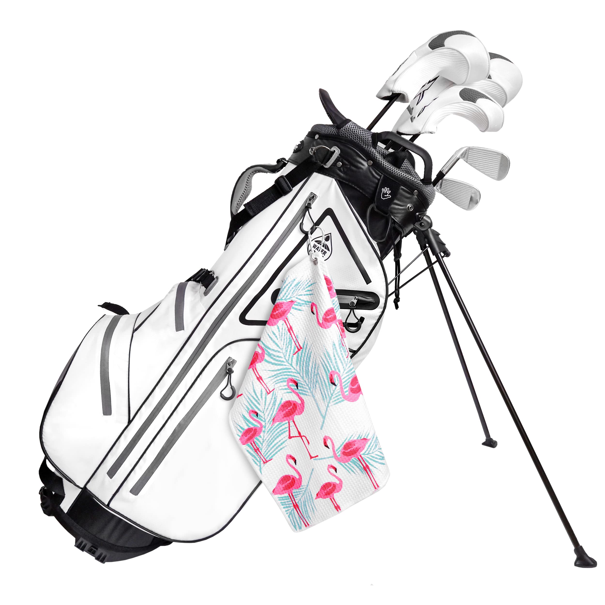 Flamingo Tropics Golf Towel with Clip for Women and Men  Microfiber Waffle and Ball Towels  Set of 2